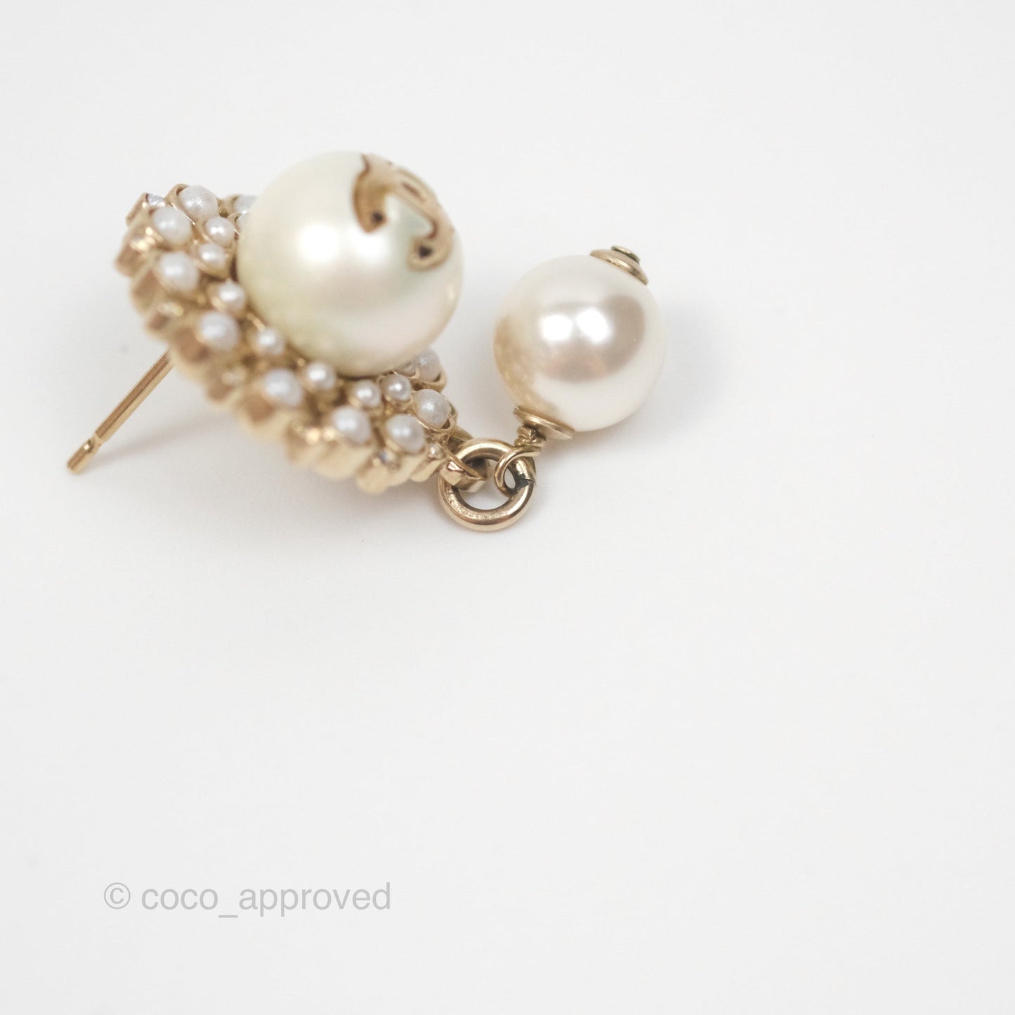 Chanel CC Crystal Pearl Drop Earrings Gold Tone 19B