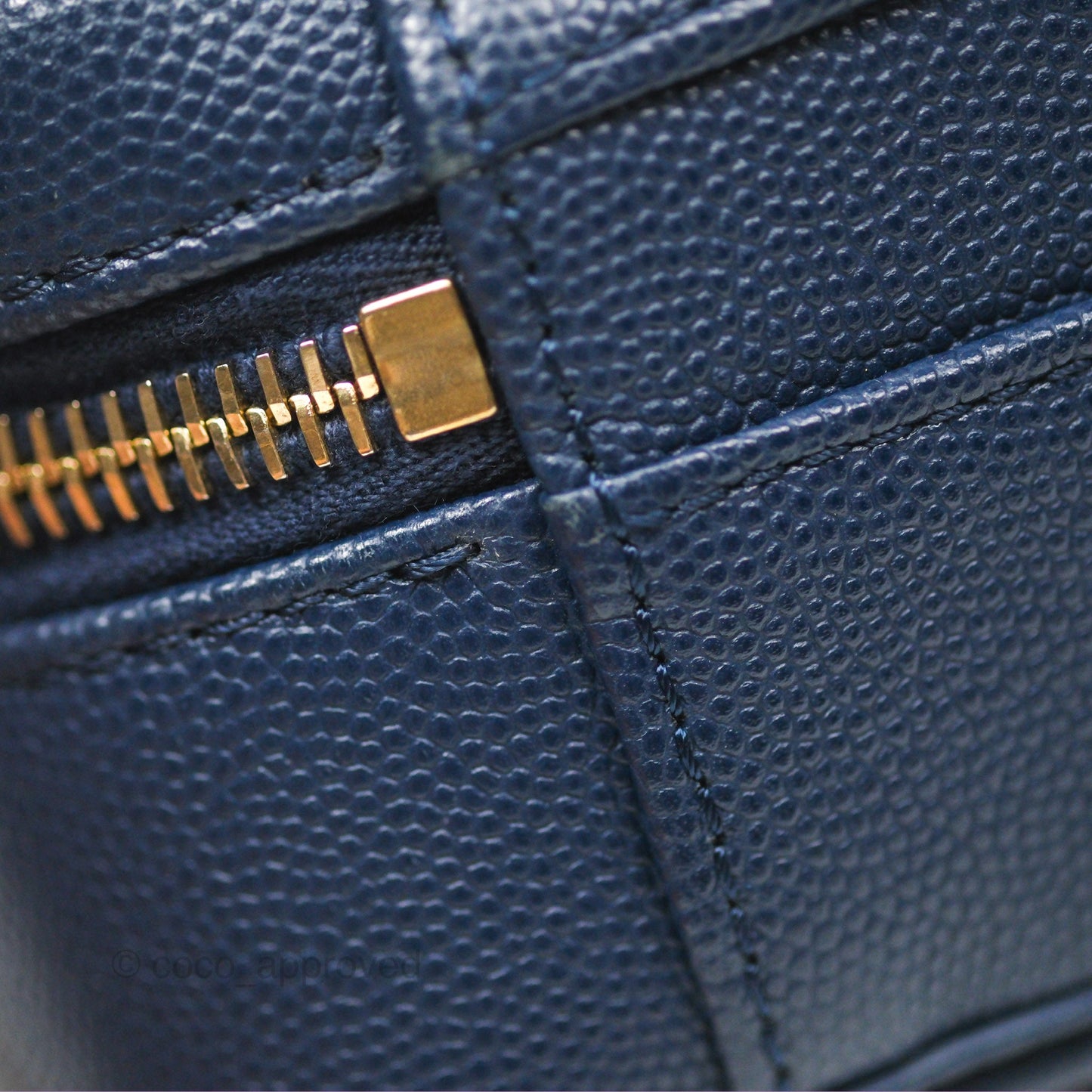 Chanel Quilted Small CC Filigree Vanity Case Navy Caviar Gold Hardware