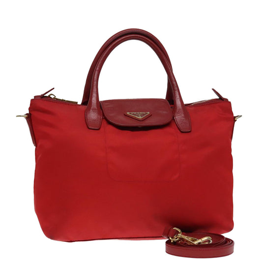 Luxury Prada Hand Bag Nylon 2way Red Gold  92513