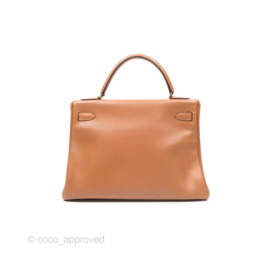 Hermes Vintage Kelly 32 Retourne Natural Gold Hardware