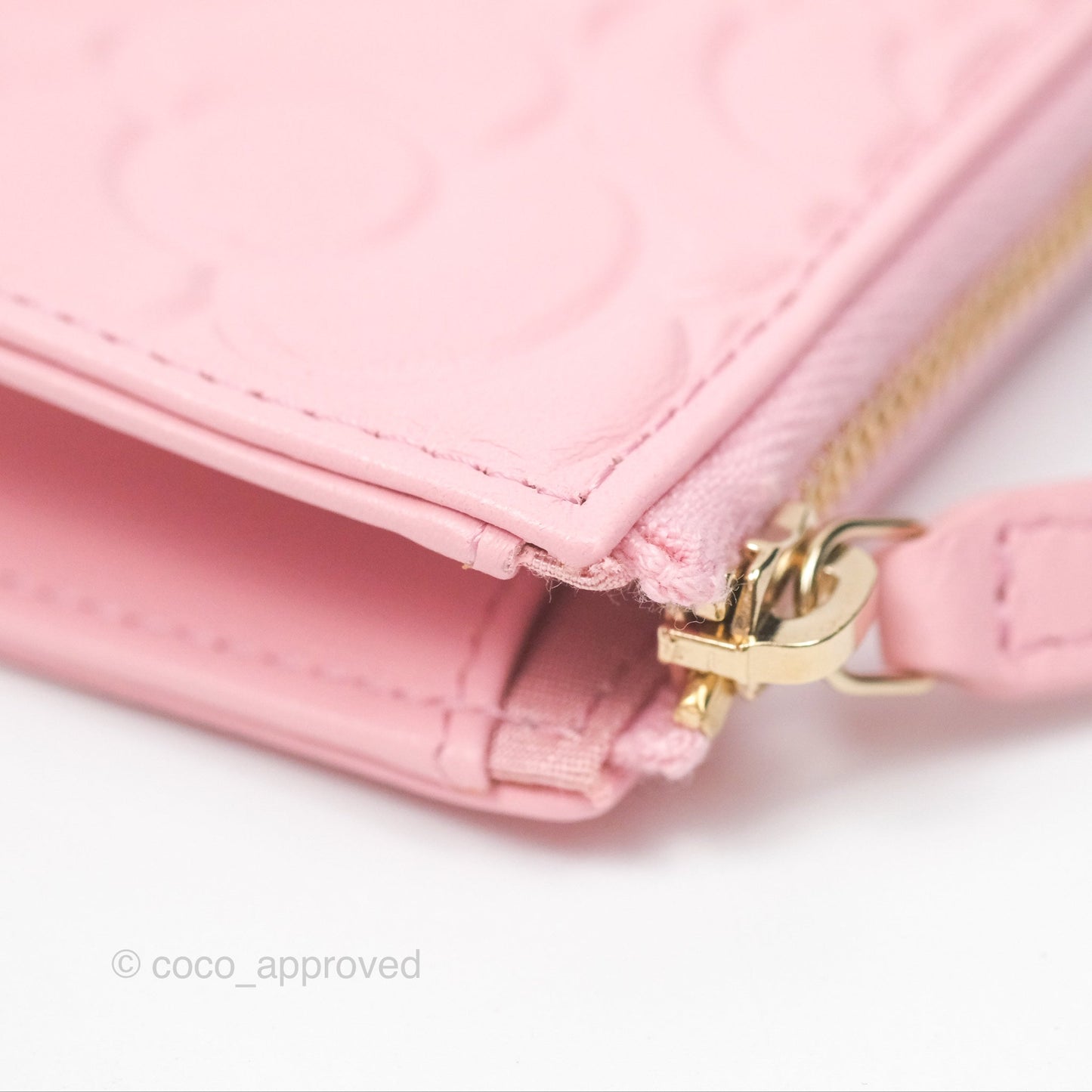 Chanel Key Holder Case Pink Camellia Embossed Lambskin Gold Hardware