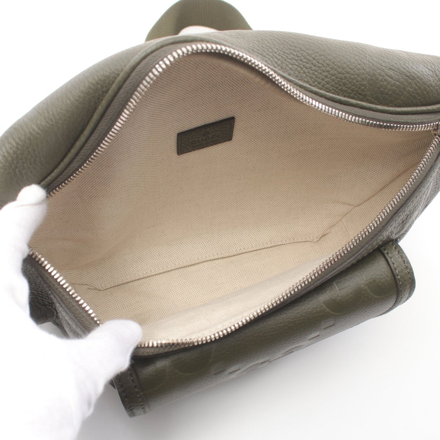 Luxury Gucci Trending 2025 GG embossed Body bag Waist bag Leather Khaki green