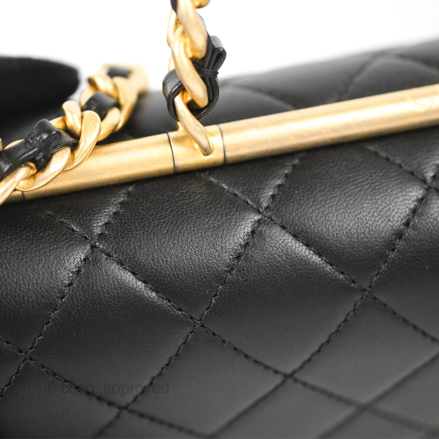 Chanel La Parisienne Top Handle Flap Bag Black Lambskin Aged Gold Hardware