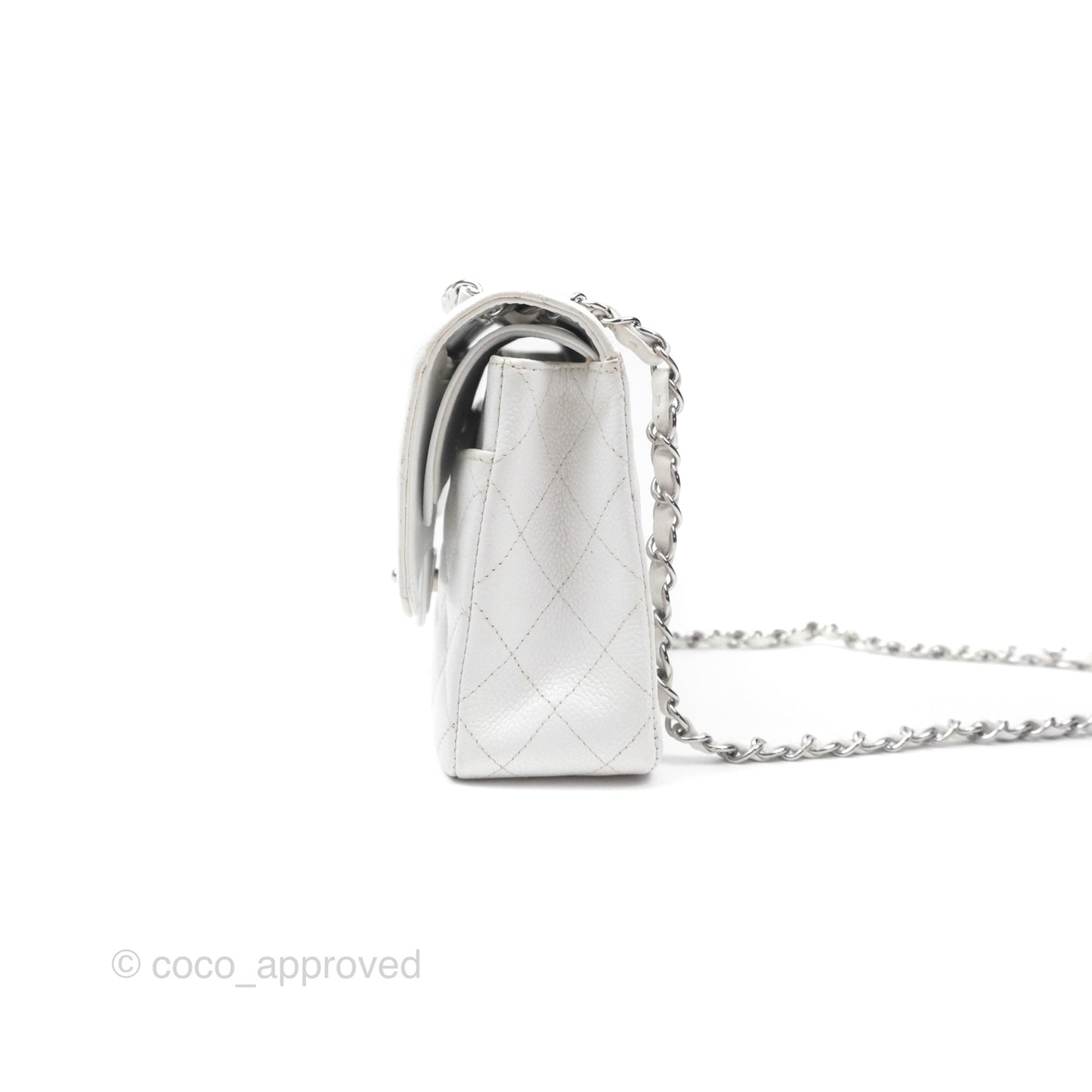 Chanel Classic M/L Medium Double Flap White Caviar Silver Hardware