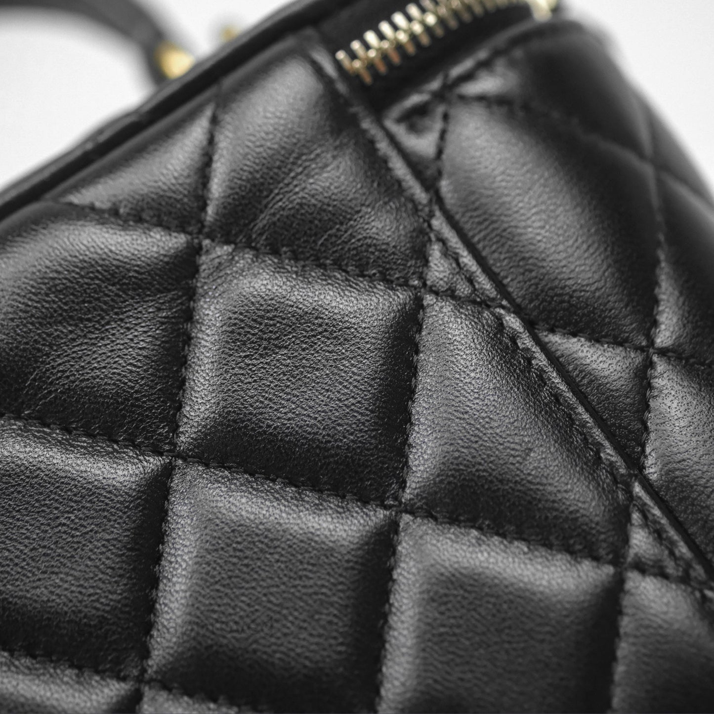 Chanel Vanity Rectangular Top Handle Black Lambskin Aged Gold Hardware