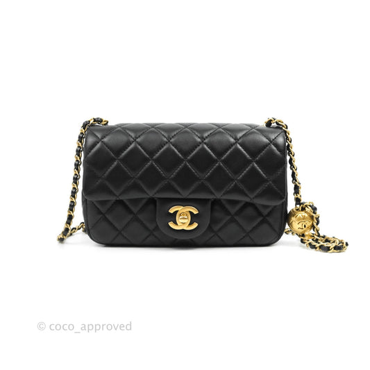 Chanel Mini Rectangular Pearl Crush Quilted Black Lambskin Gold Hardware