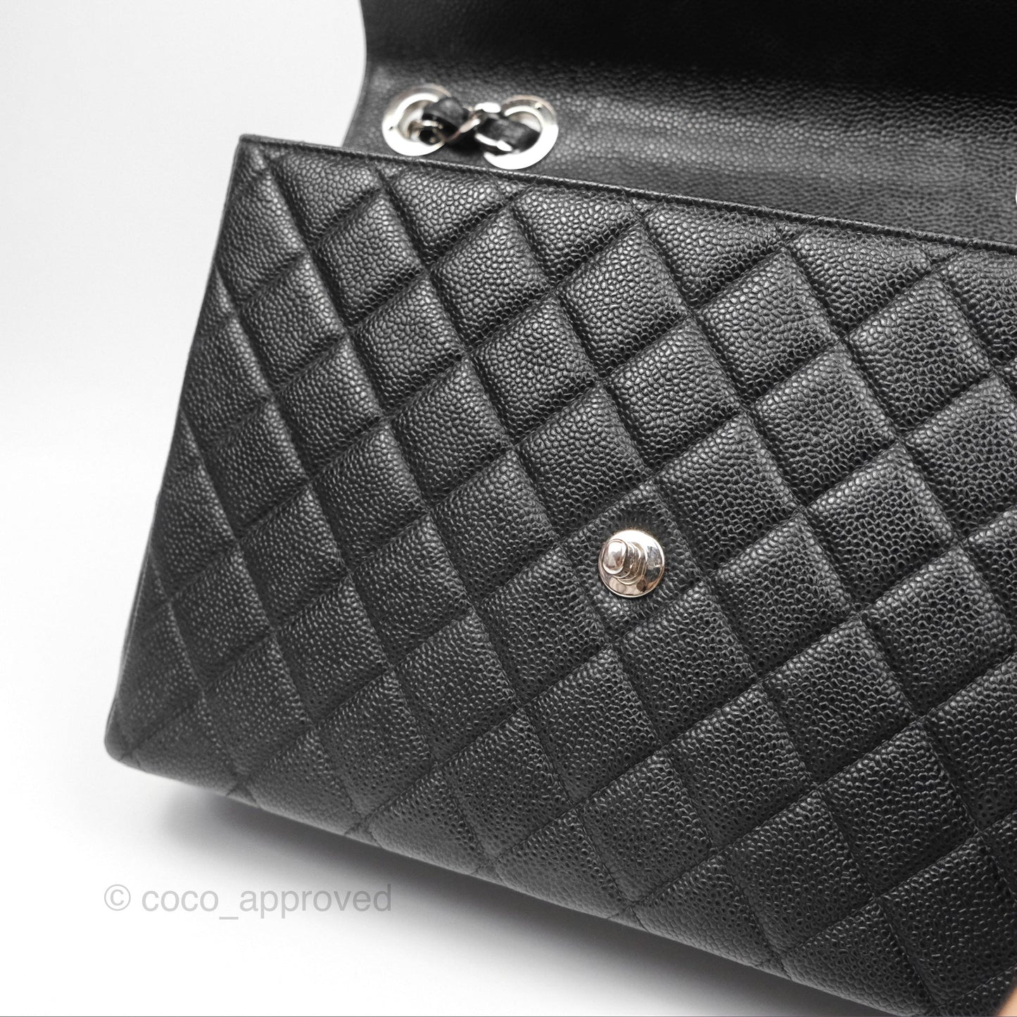 Chanel Classic Vintage Jumbo Single Flap Black Caviar Silver Hardware