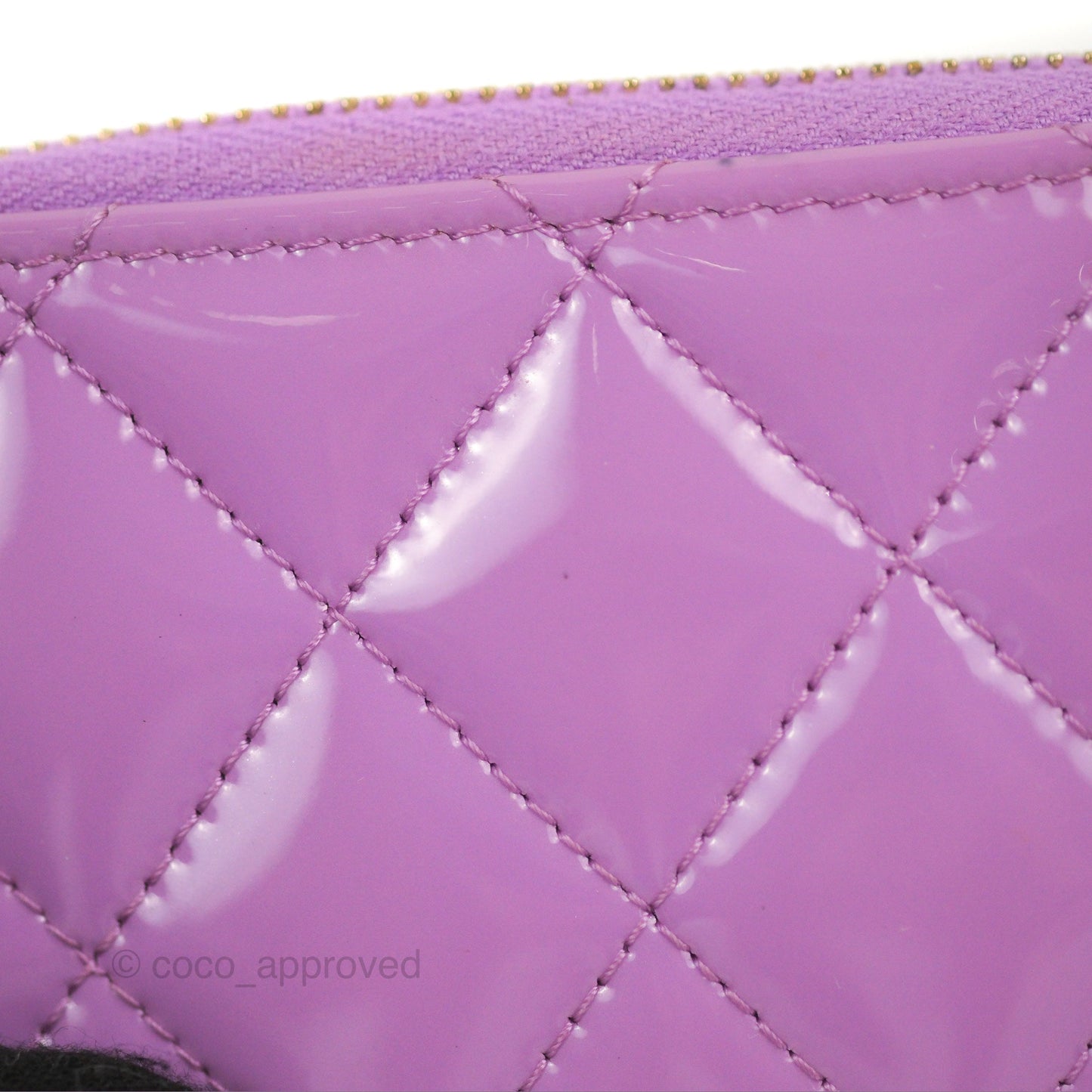 Chanel Classic Quilted Key Holder Purple Patent Gold Hardware