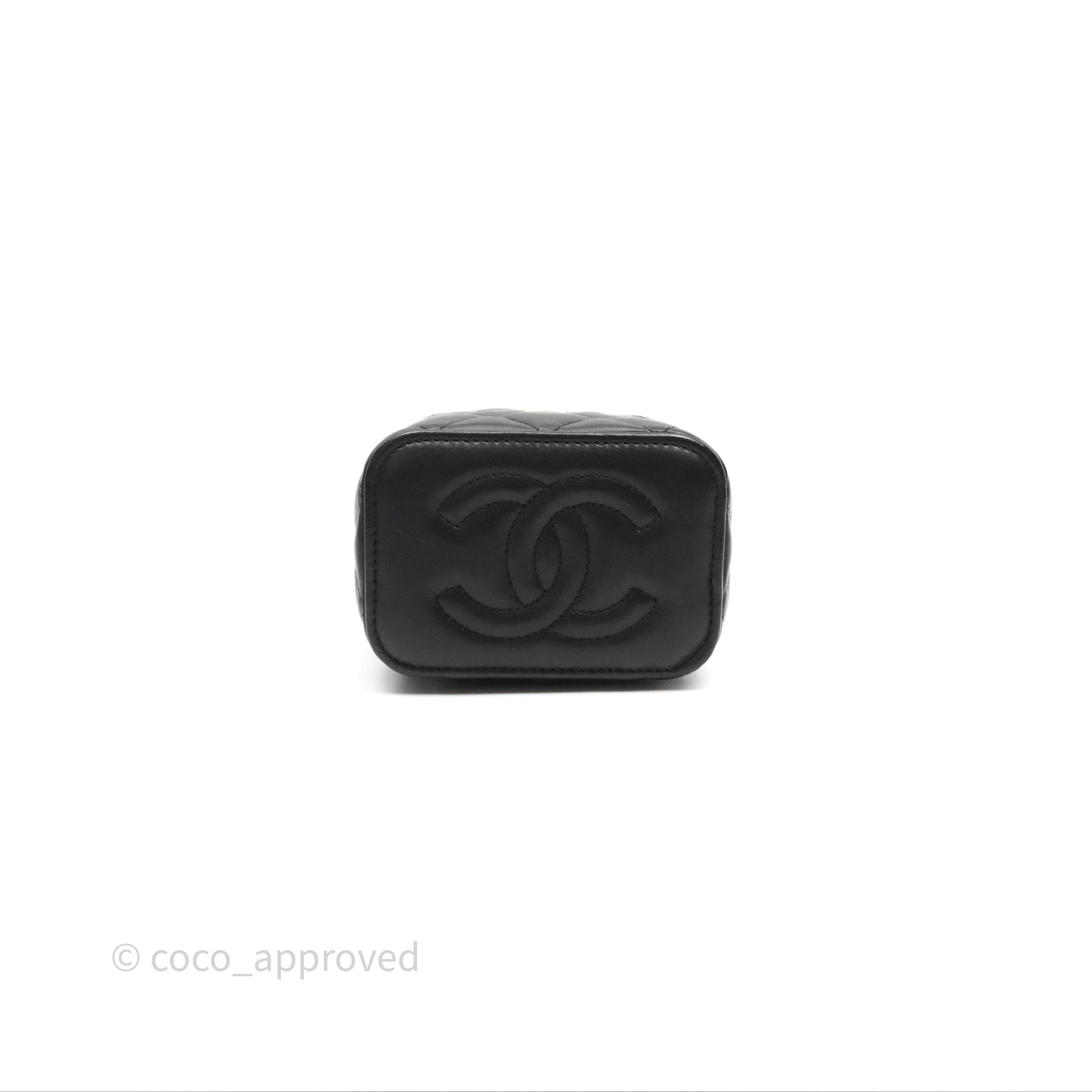 Chanel Mini Metal Top Handle Vanity With Chain Black Lambskin Aged Gold Hardware