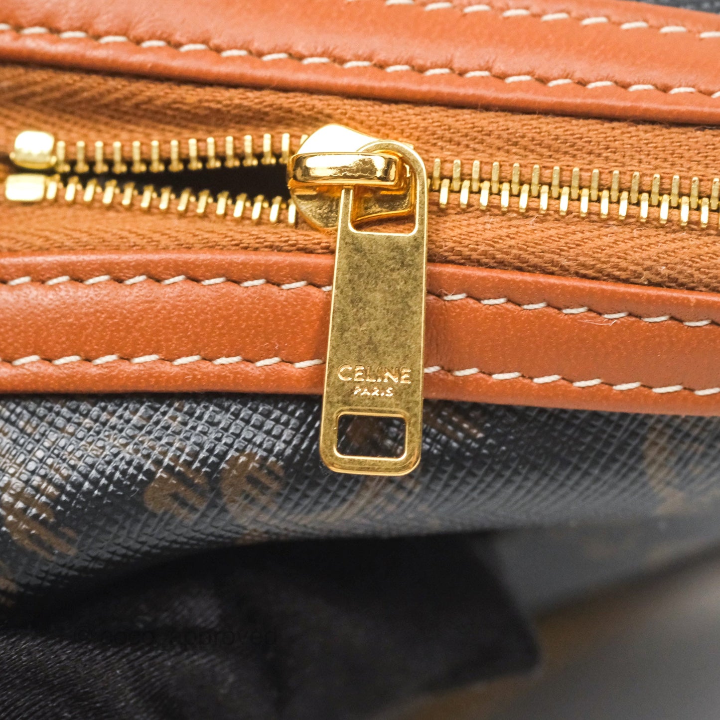 Celine Clutch With Chain Triomphe Canvas Lambskin Tan