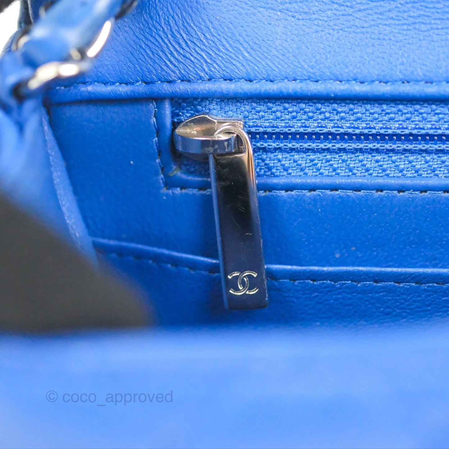 Chanel Quilted Mini Square Blue Lambskin Silver Hardware
