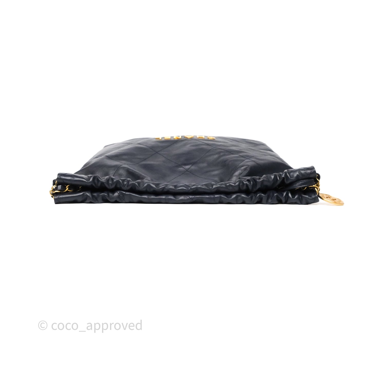 Chanel 22 Medium Navy Shiny Calfskin Aged Gold Hardware