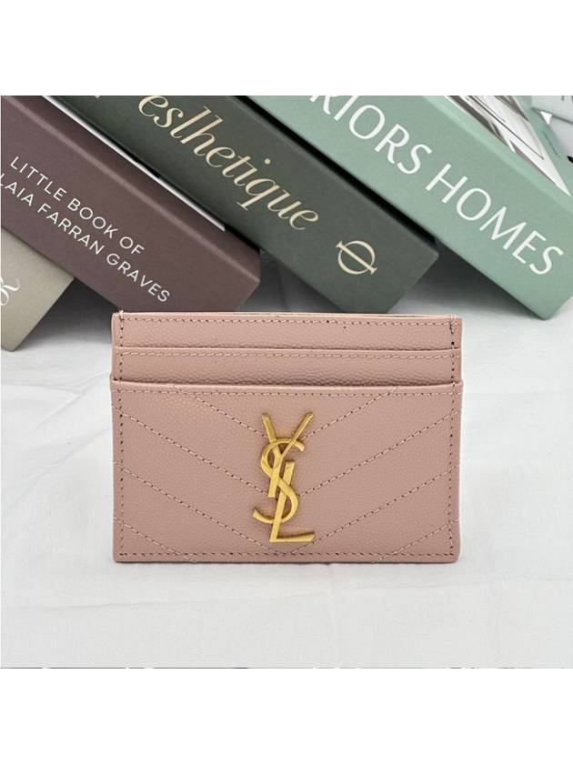 Luxury Saint Laurent Gold Hardware Matelasse Caviar Leather Card Wallet Pale Pink