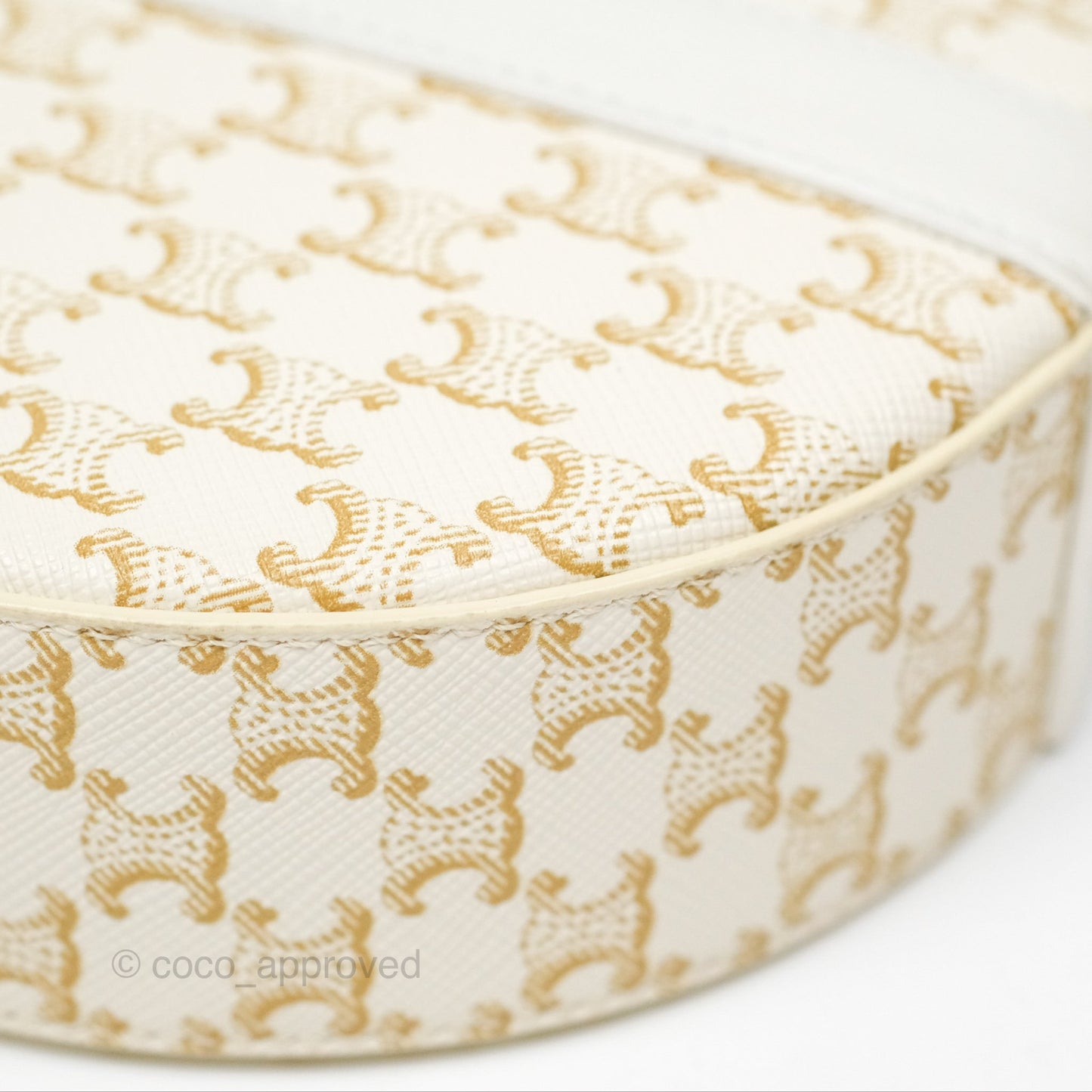 Celine Round Purse on Strap Triomphe Canvas White Calfskin