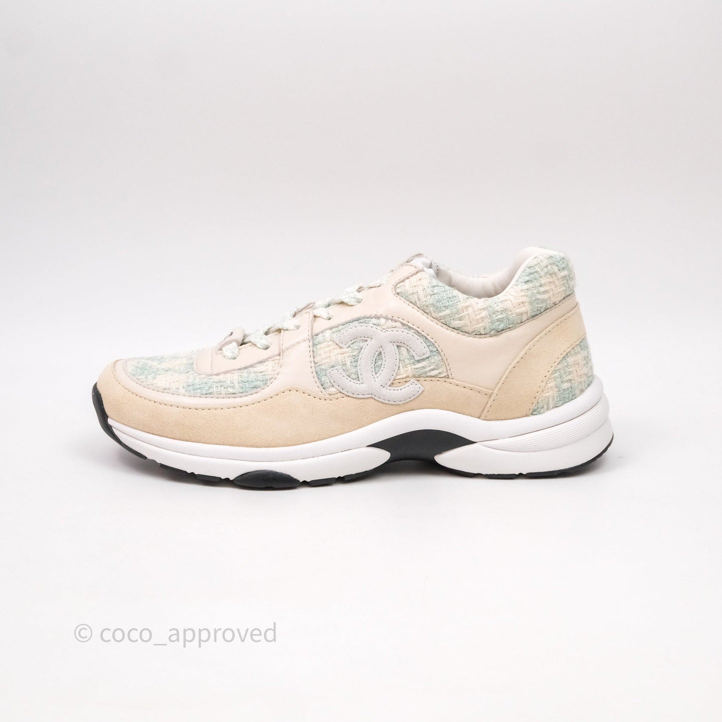 Chanel CC Sneakers Beige/ Blue Tweed Size 39