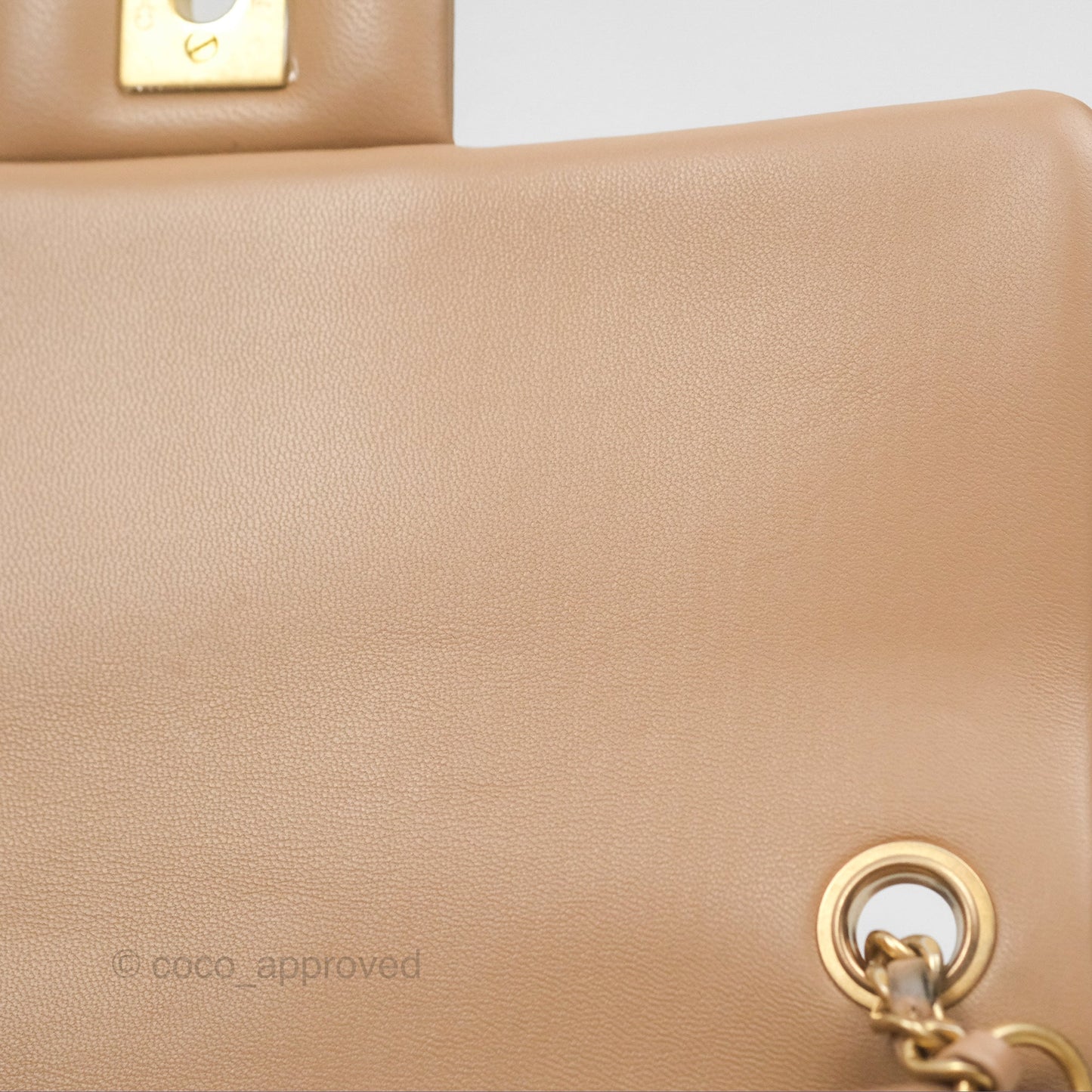 Chanel Mini Rectangular Pearl Crush Quilted Beige Lambskin Aged Gold Hardware
