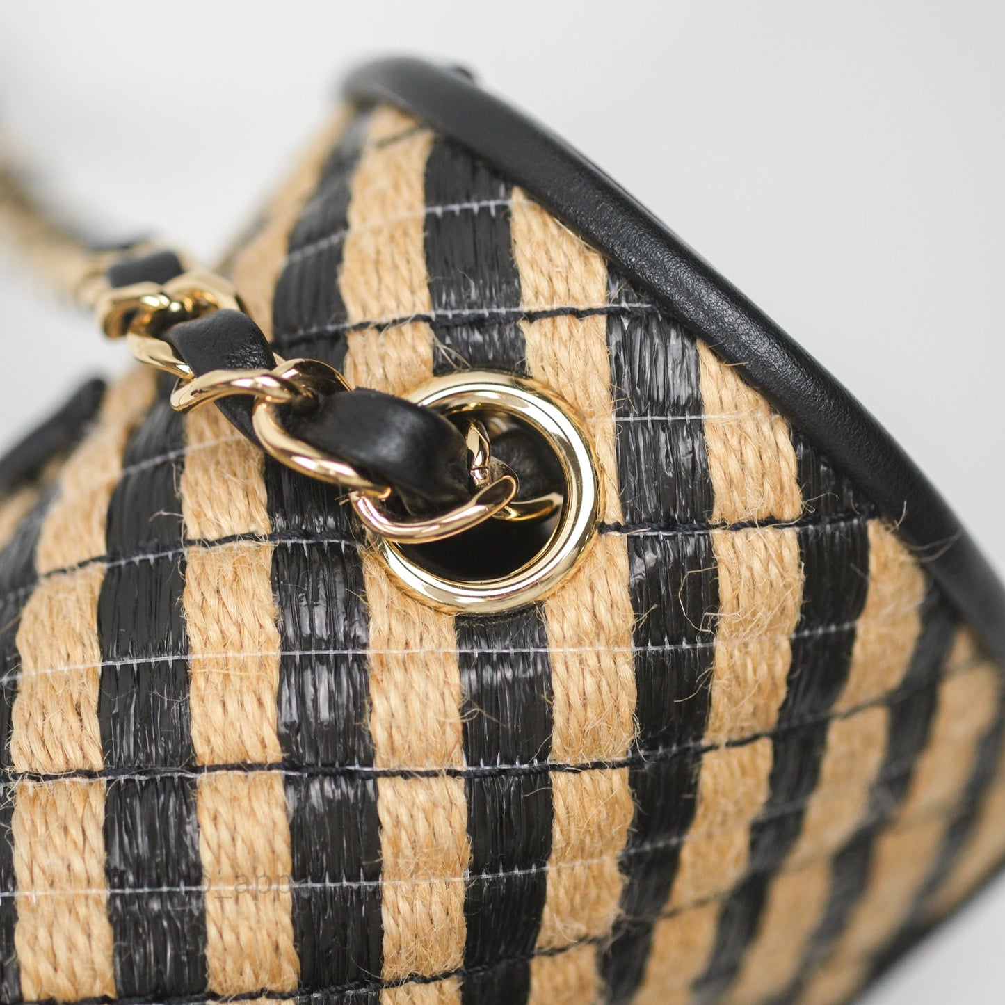 Chanel Quilted Mini Rectangular Flap Raffia Jute Thread Black & Beige Gold Hardware