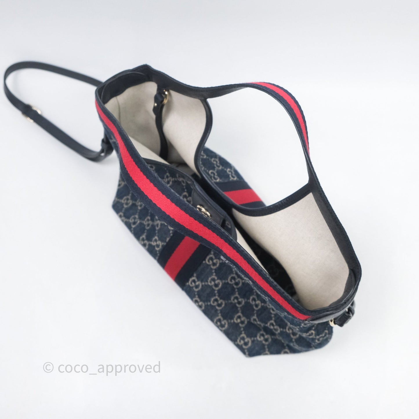 Gucci Giglio Small Tote Bag Blue and White GG Denim