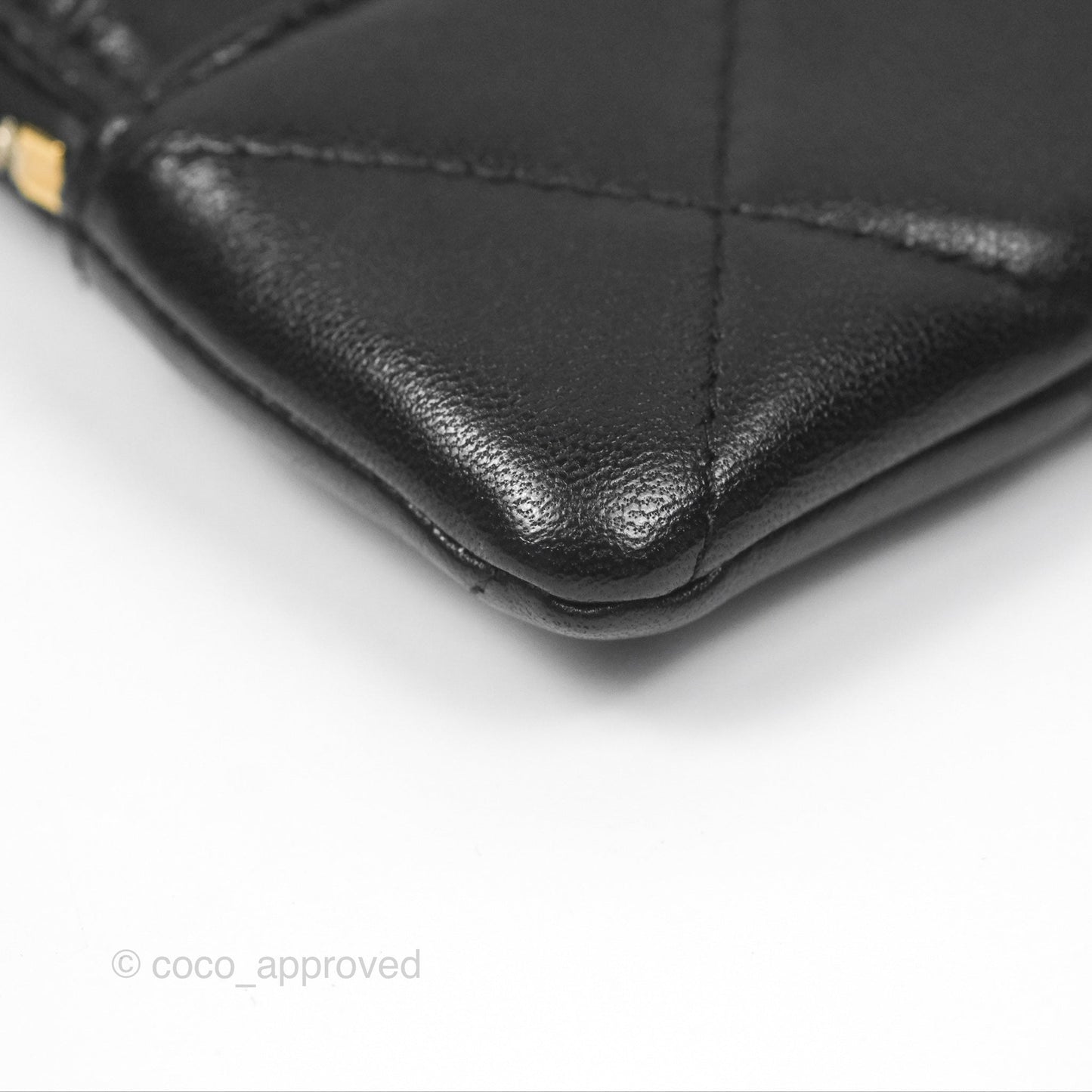 Chanel Quilted Chanel 19 Zip Card Holder Wallet Black Lambskin