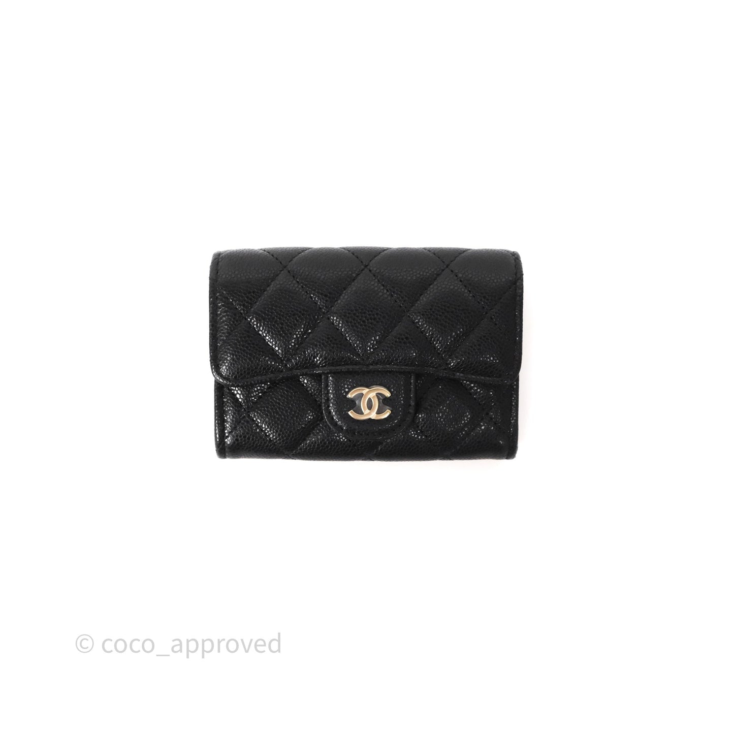 Chanel Flap Card Holder Quilted Black Caviar Gold Hardware 24A
