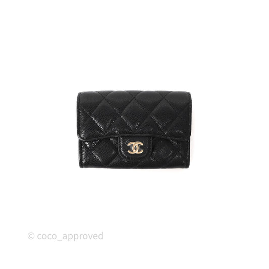 Chanel Flap Card Holder Quilted Black Caviar Gold Hardware 24A