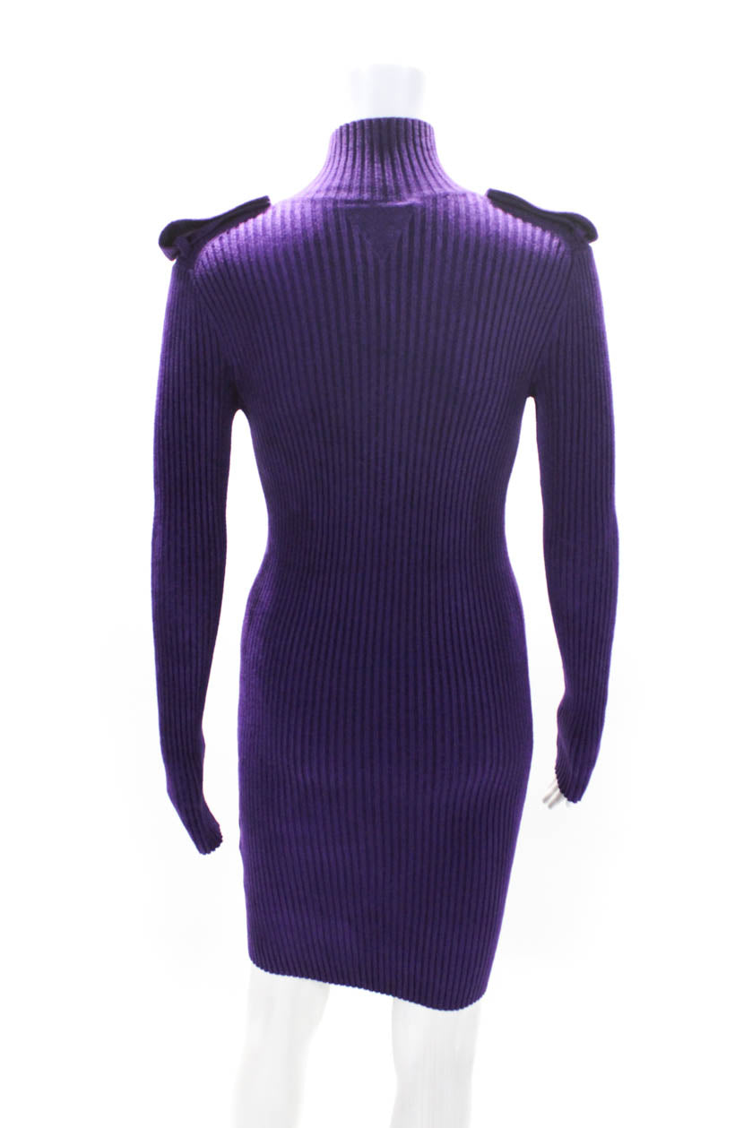 Luxury Bottega Veneta Womens Long Sleeve Ribbed Knit Sweater Dress Purple