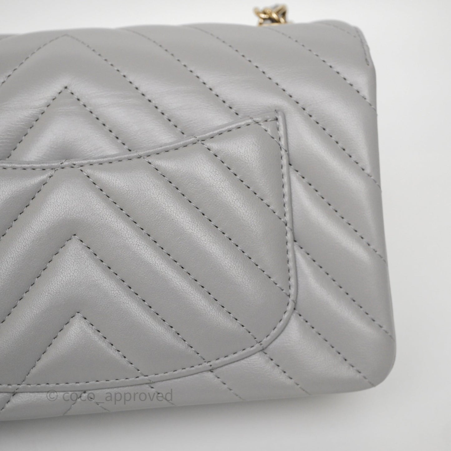 Chanel Mini Rectangular Chevron Grey Lambskin Light Gold Hardware