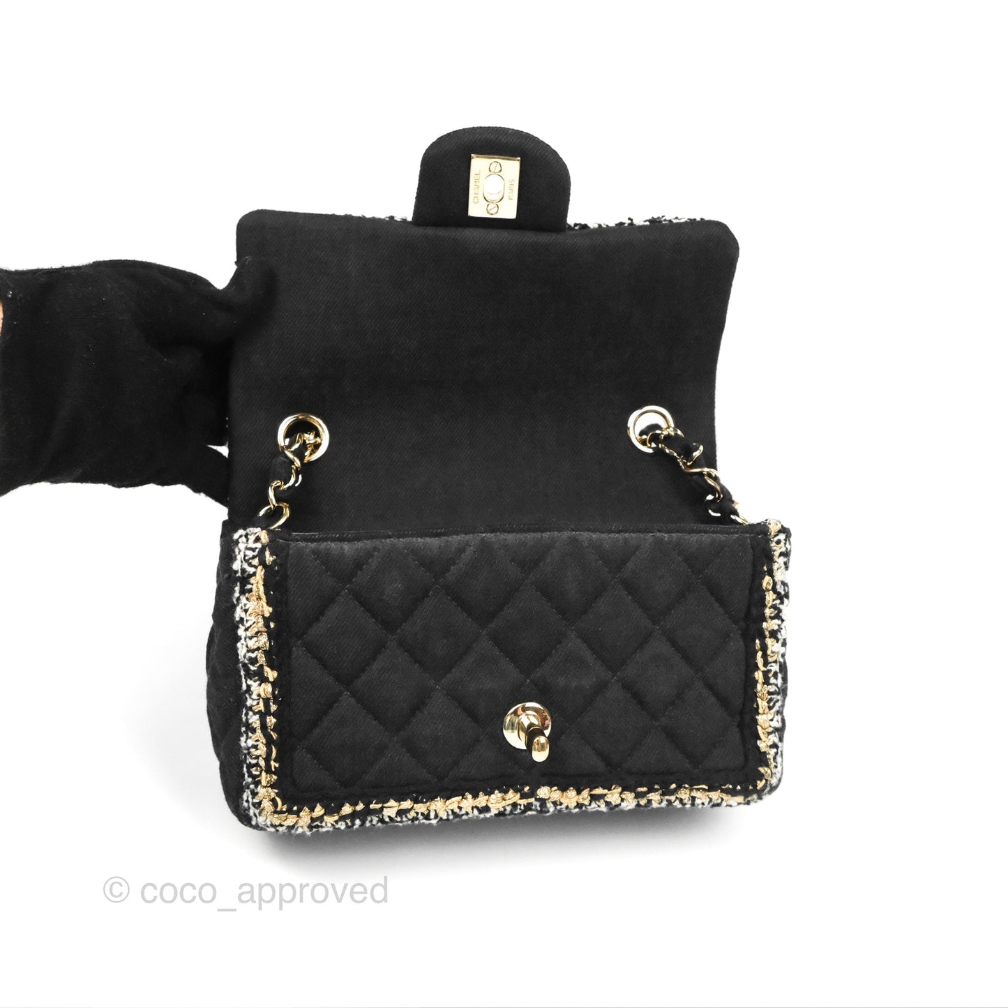 Chanel Mini Rectangular Flap Bag Black Denim Braided Gold Hardware 18A