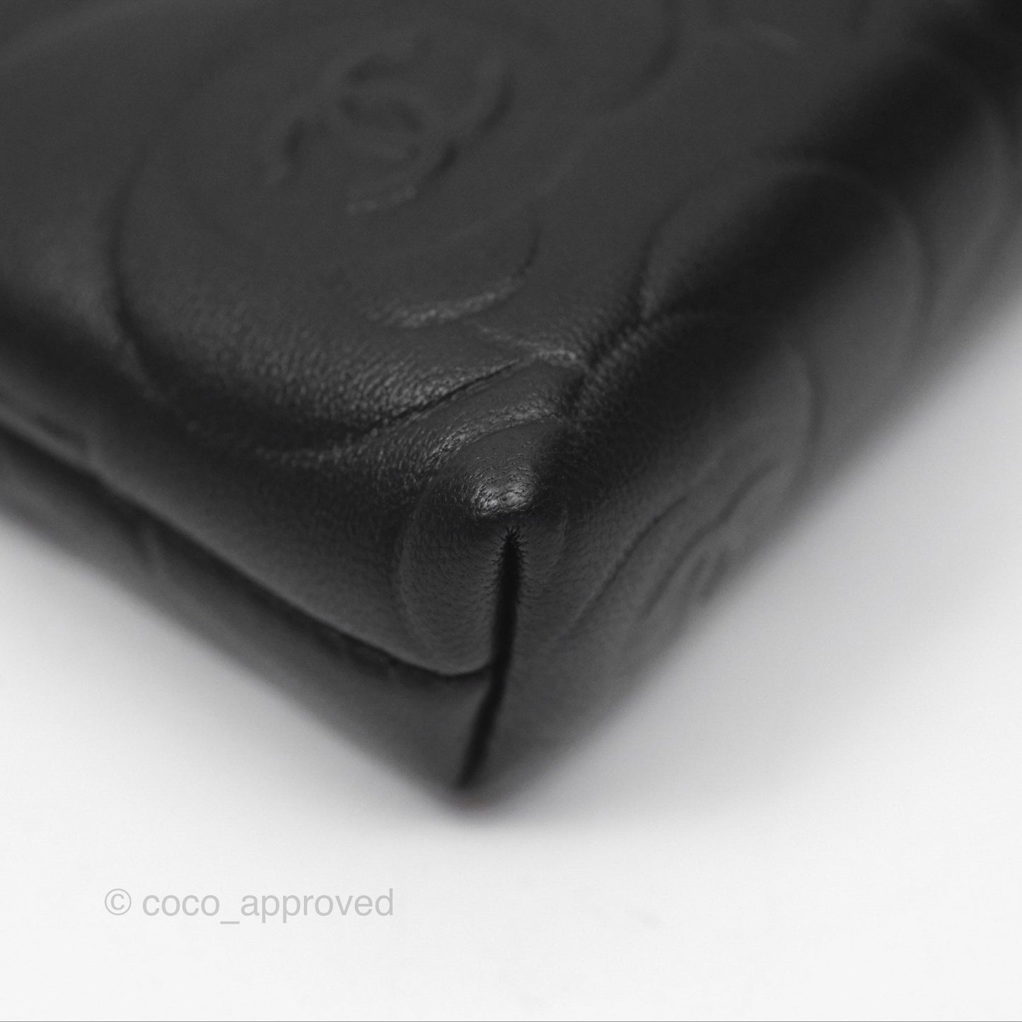 Chanel Key Holder Case Black Camellia Embossed Lambskin Silver Hardware