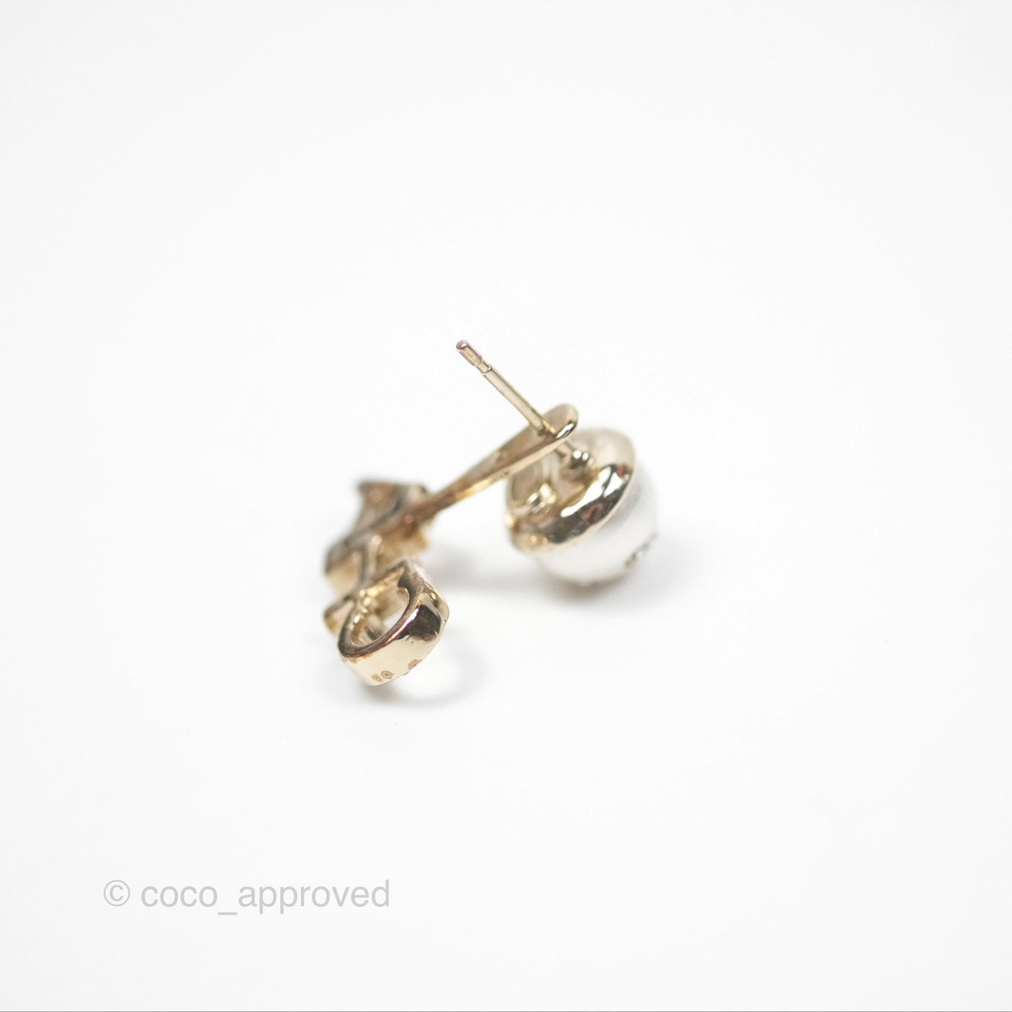 Chanel CC Pearl Rhinestone Earrings Gold Tone 21A