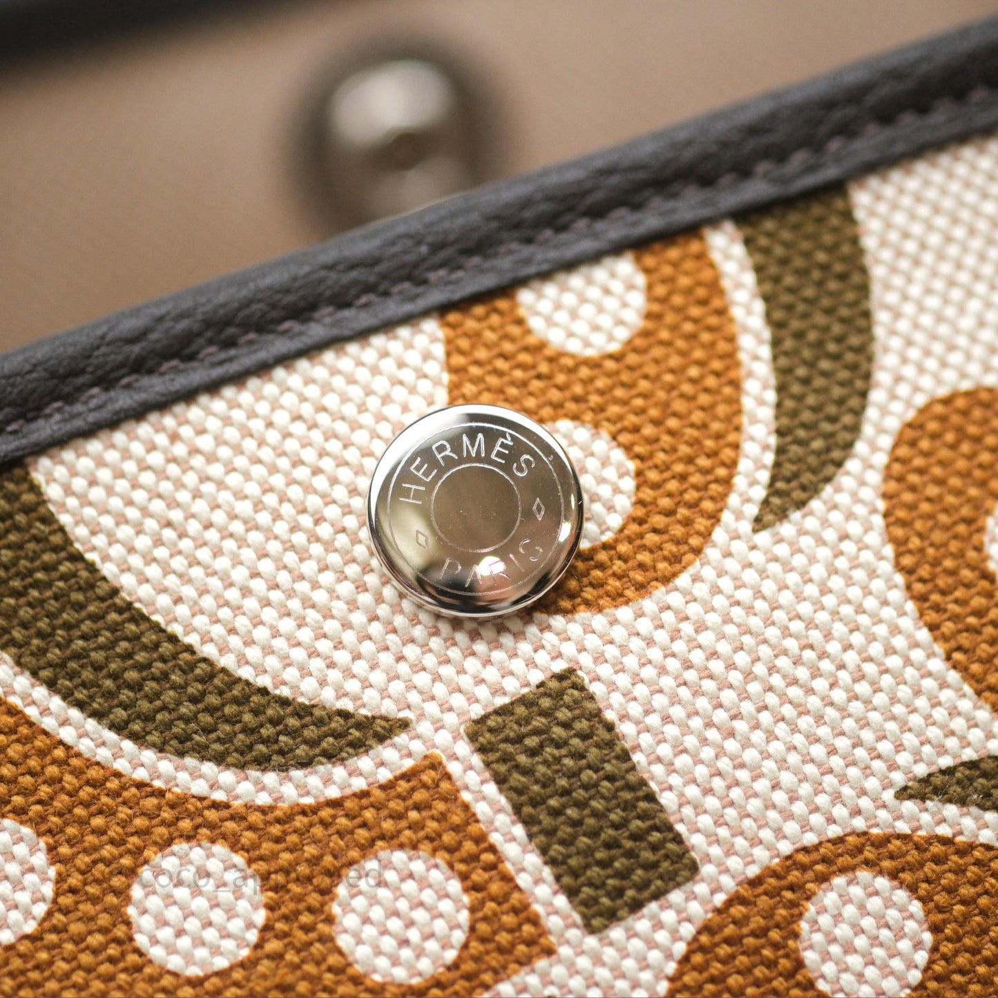 Hermès Garden Party 36 Printed H Plume Canvas/ Negonda Caramel 28/ Ecru-beige 14/ Ebene 46