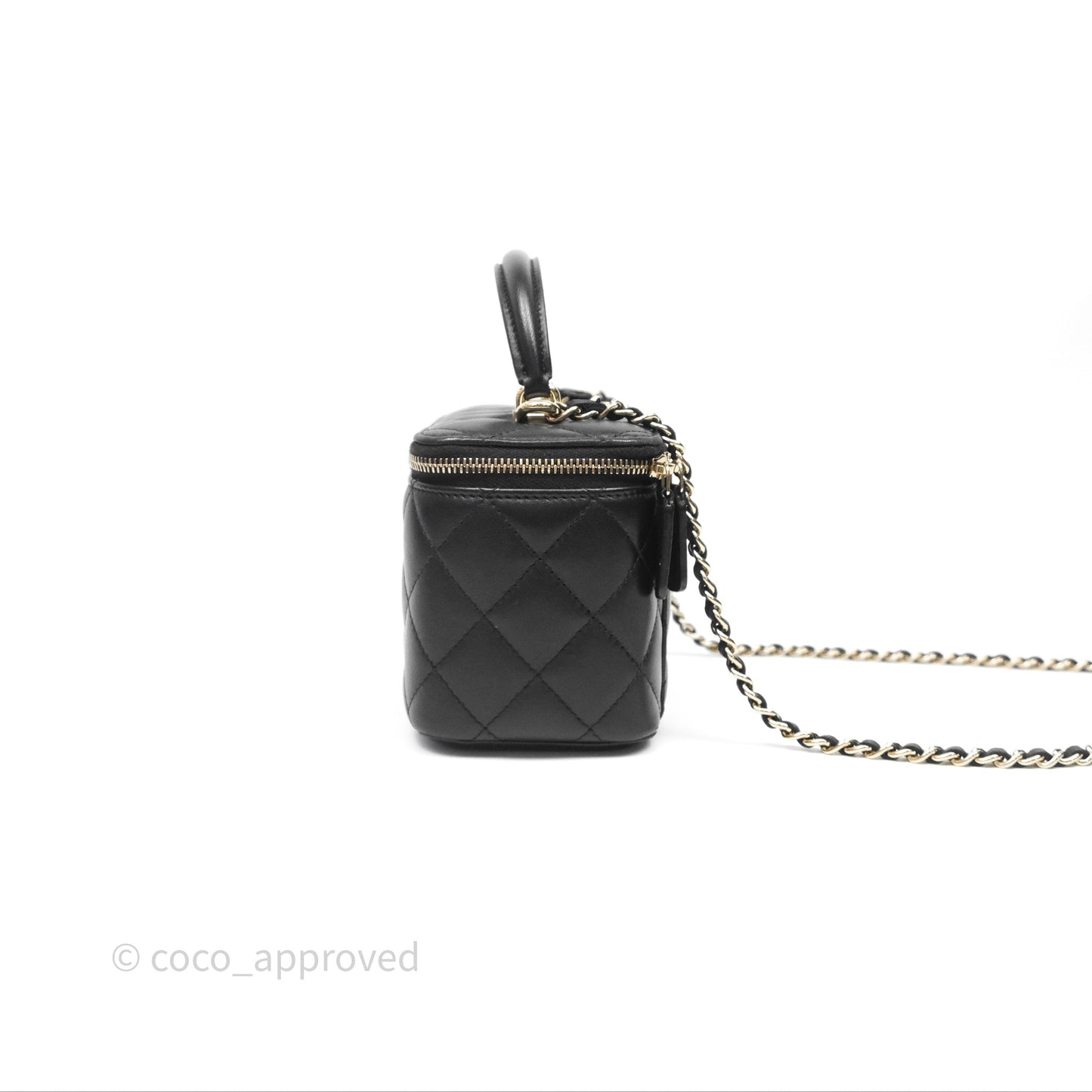 Chanel Classic Vanity Rectangular Top Handle With Chain Black Lambskin Gold Hardware