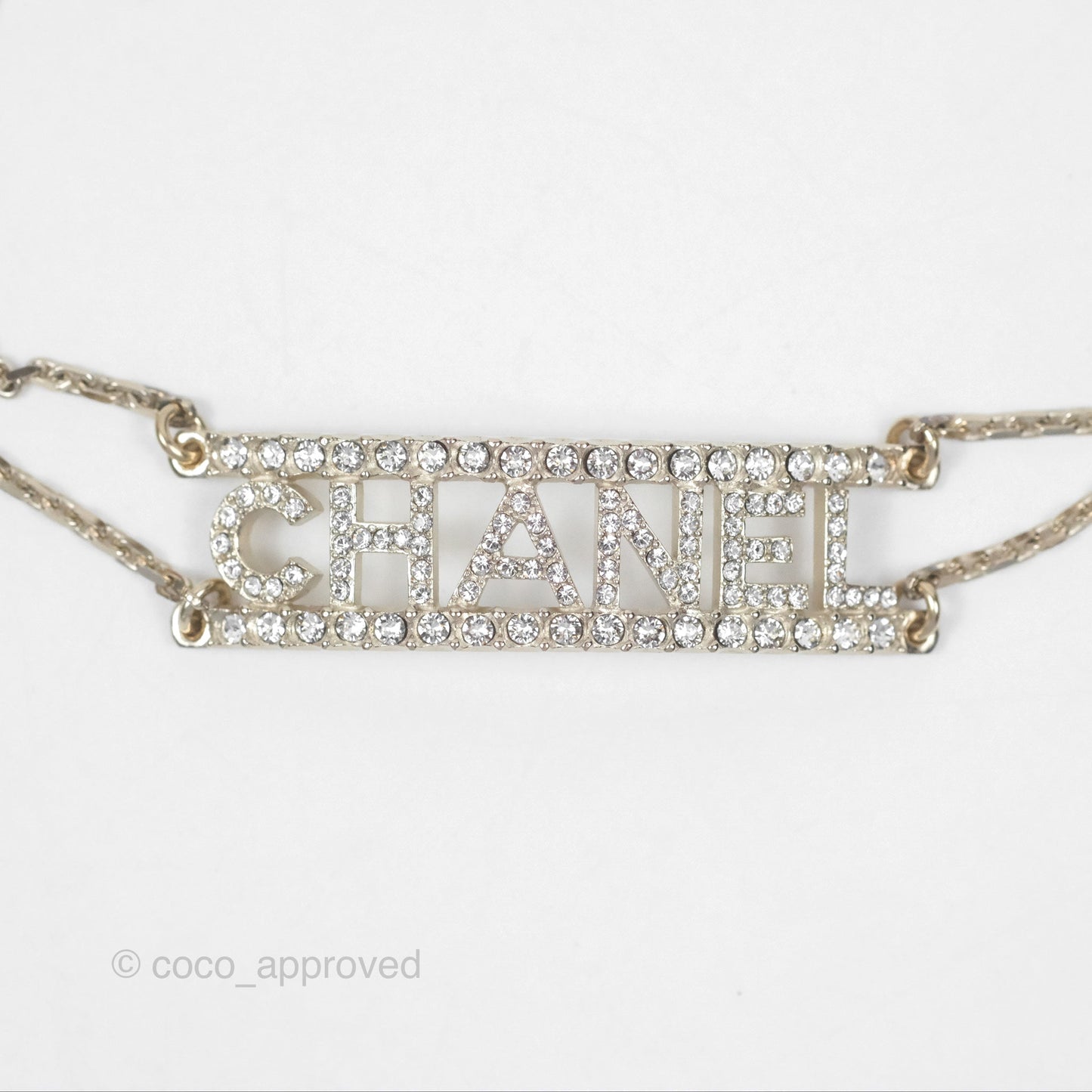Chanel Crystal Chanel Logo Chain Choker Gold Tone 22S
