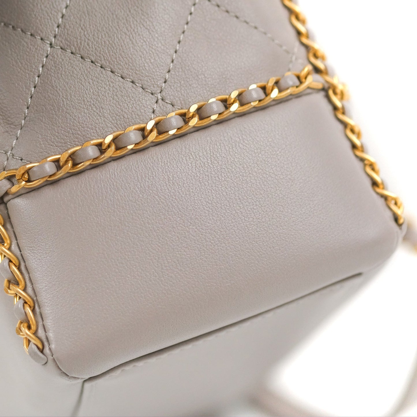 Chanel Small Chain Around Shopping Tote Grey Calfskin Aged Gold Hardware
