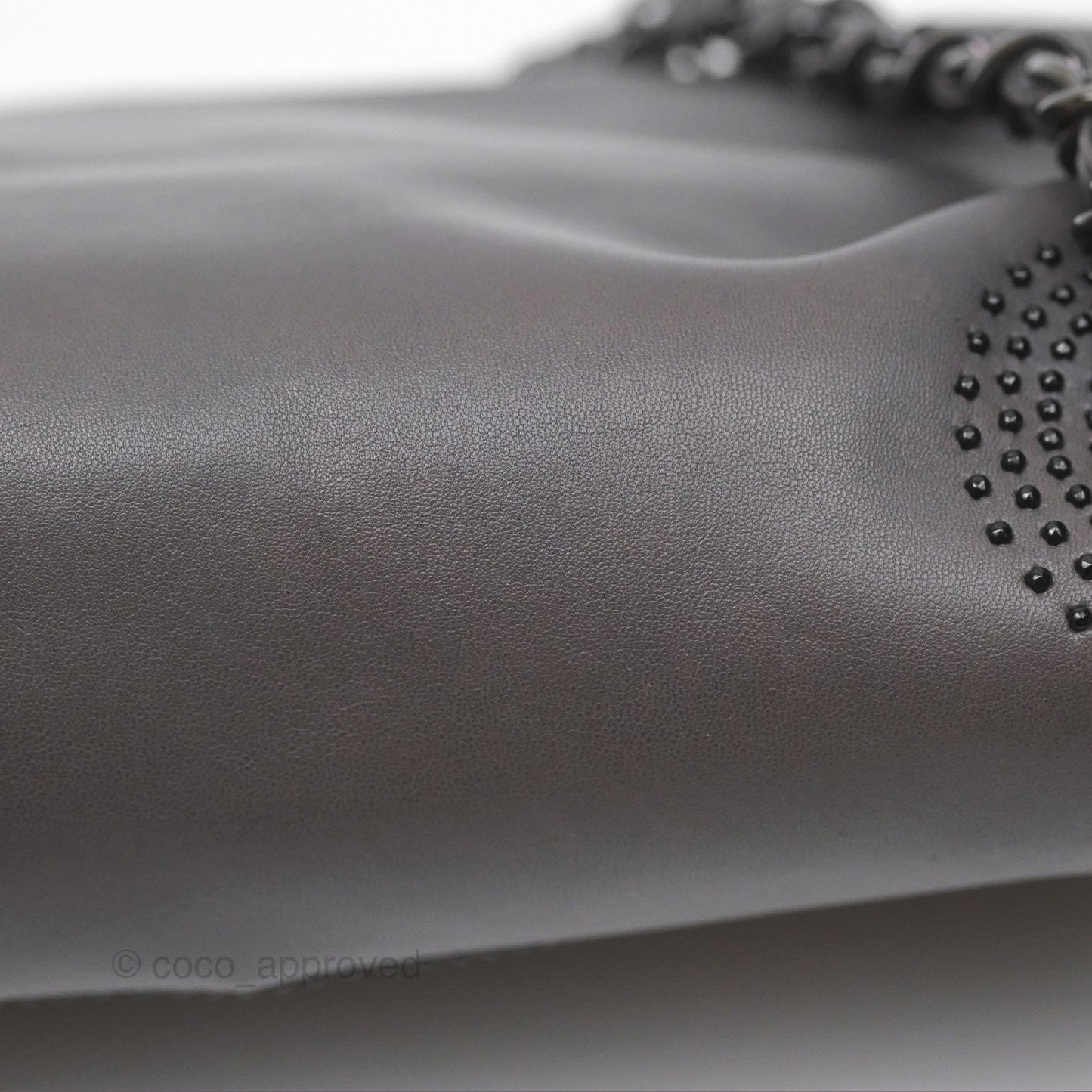 Chanel Studded CC East West Flap Shoulder Bag Lambskin Dark Grey