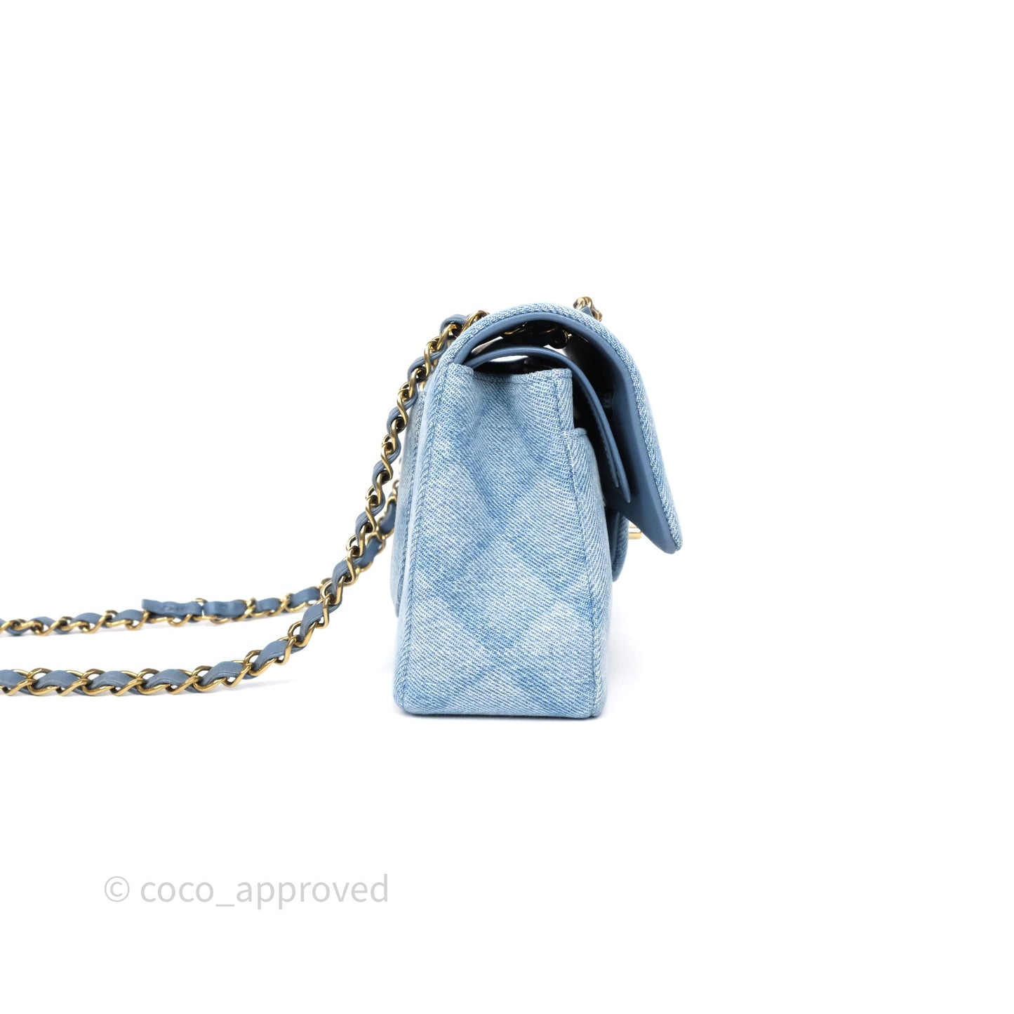 Chanel Quilted Small Double Flap Blue Printed Denim Gold Hardware
