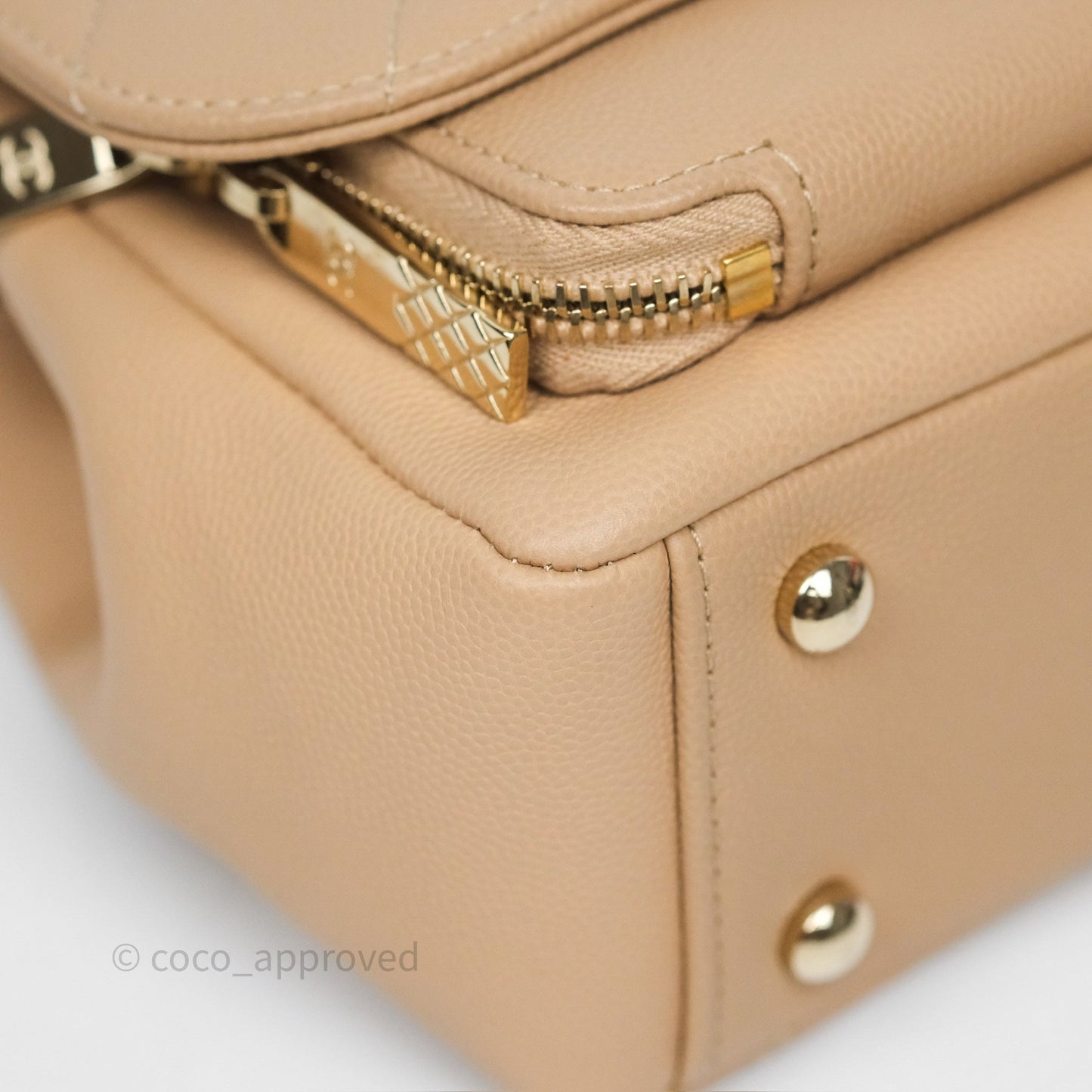 Chanel Small Business Affinity Flap Quilted Beige Caviar Gold Hardware
