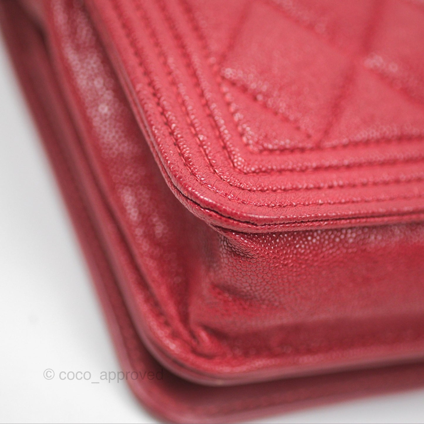 Chanel Quilted Boy Wallet on Chain WOC Red Caviar Aged Gold Hardware