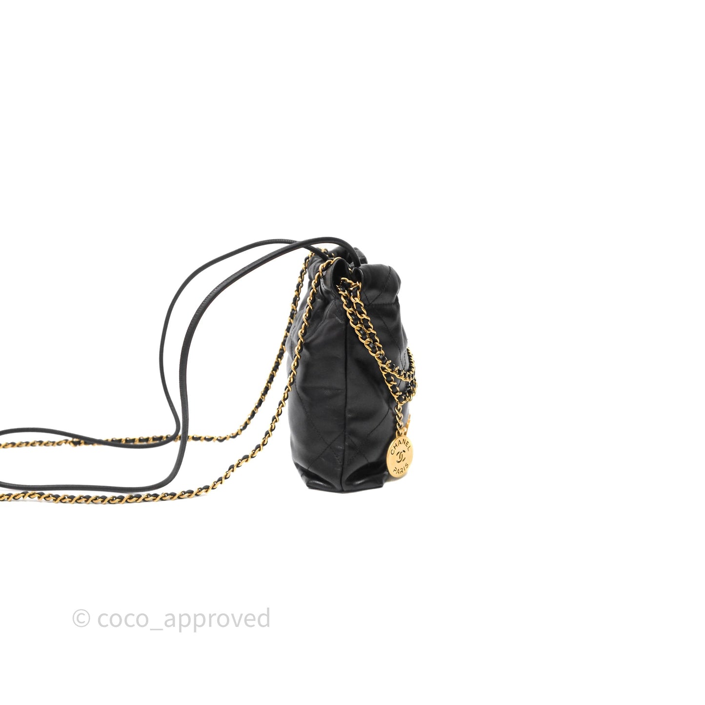 Chanel 22 Mini Bag Black Crumpled Calfskin Aged Gold Hardware