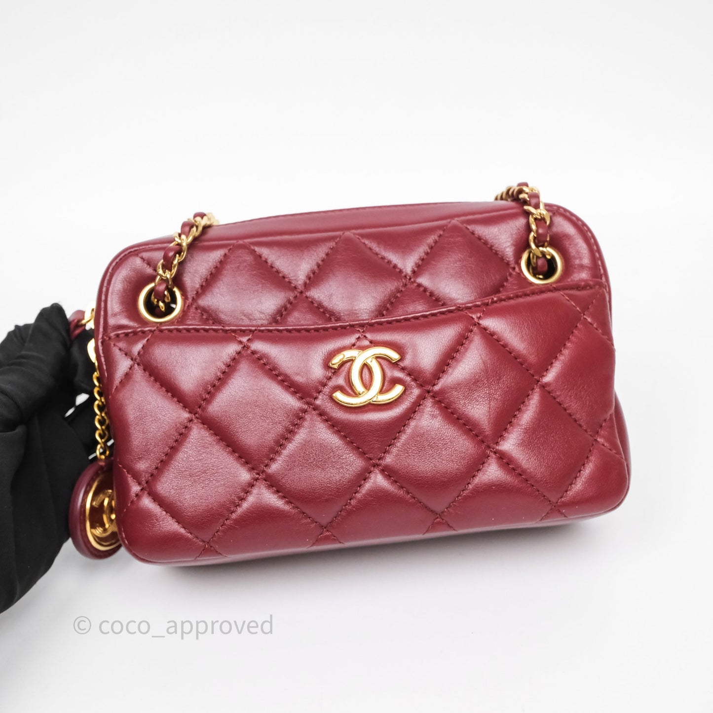 Chanel Small Camera Bag Burgundy Lambskin Gold Hardware