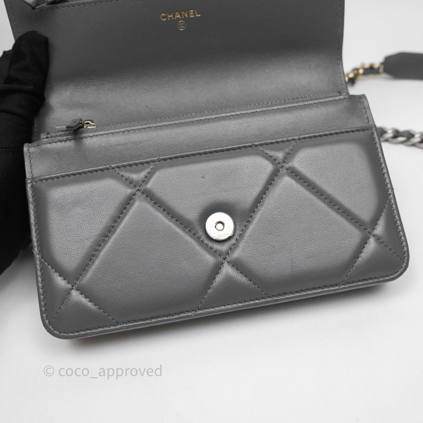 Chanel 19 Wallet on Chain WOC Grey Lambskin Mixed Hardware