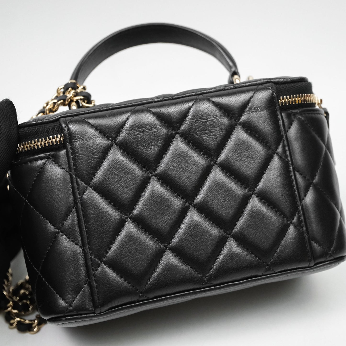 Chanel Vanity Rectangular Top Handle Black Lambskin Light Gold Hardware