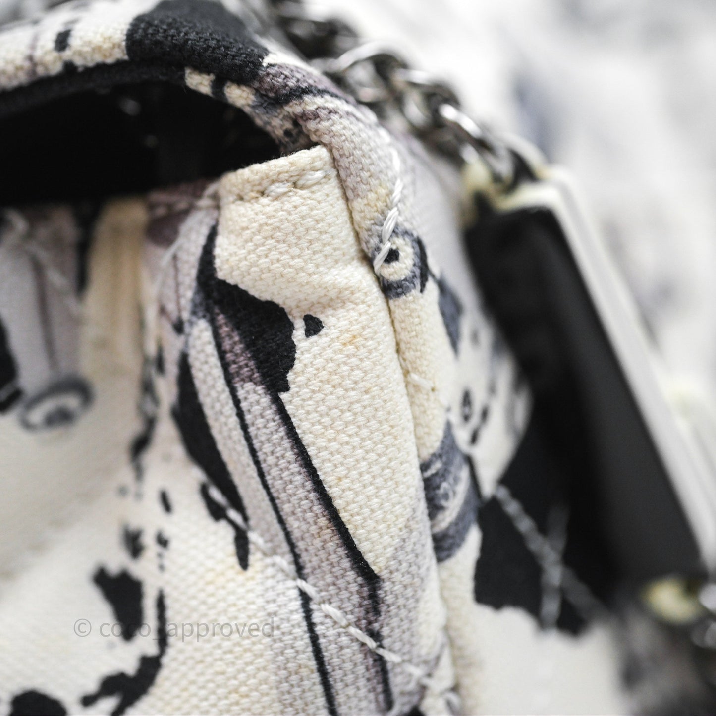 Chanel Quilted Airplane Printed Shoulder Flap Bag Canvas White