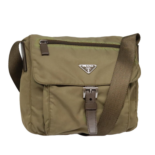 Luxury Prada Shoulder Bag Nylon Khaki Silver  92809
