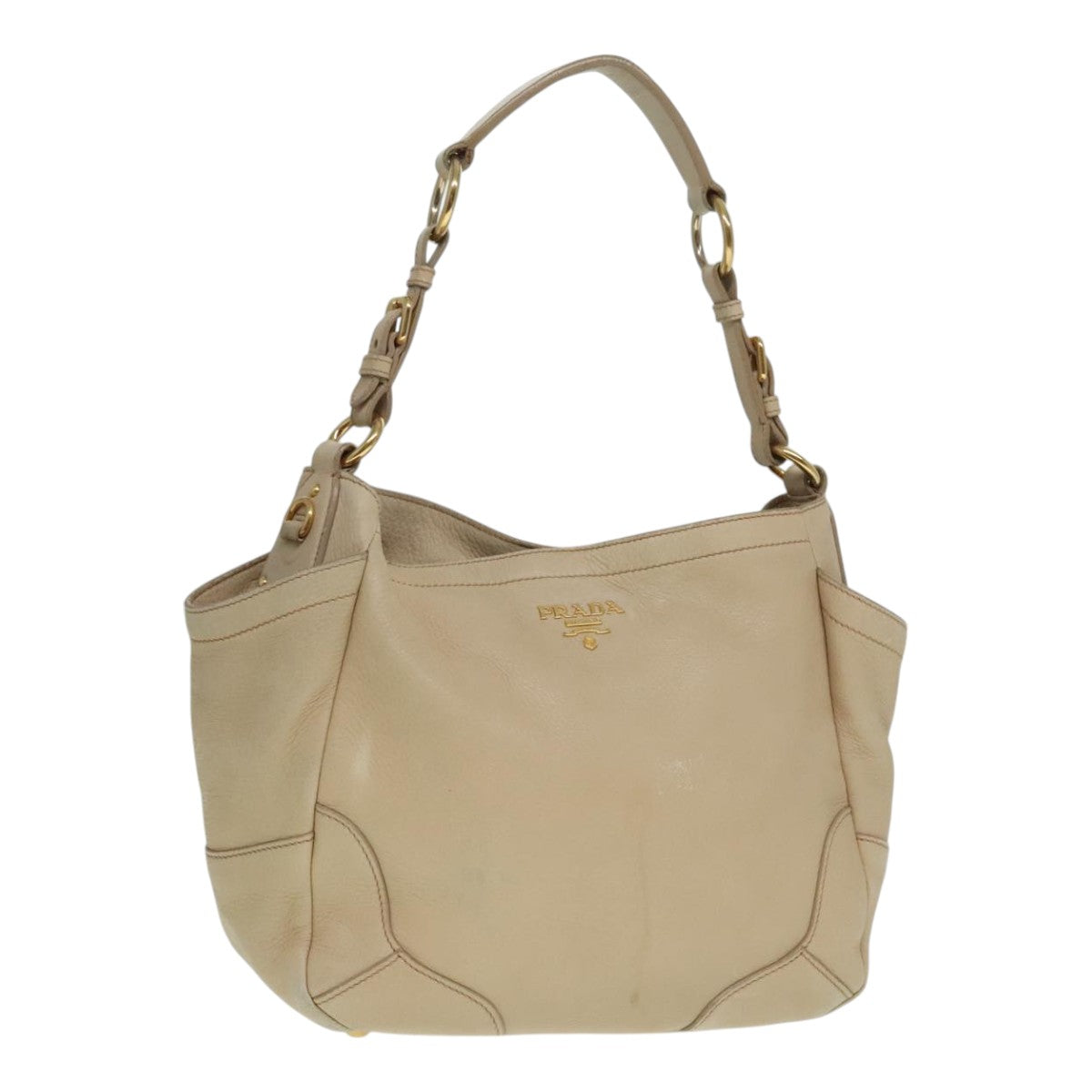 Luxury Prada Tote Bag Leather Beige Gold  92811