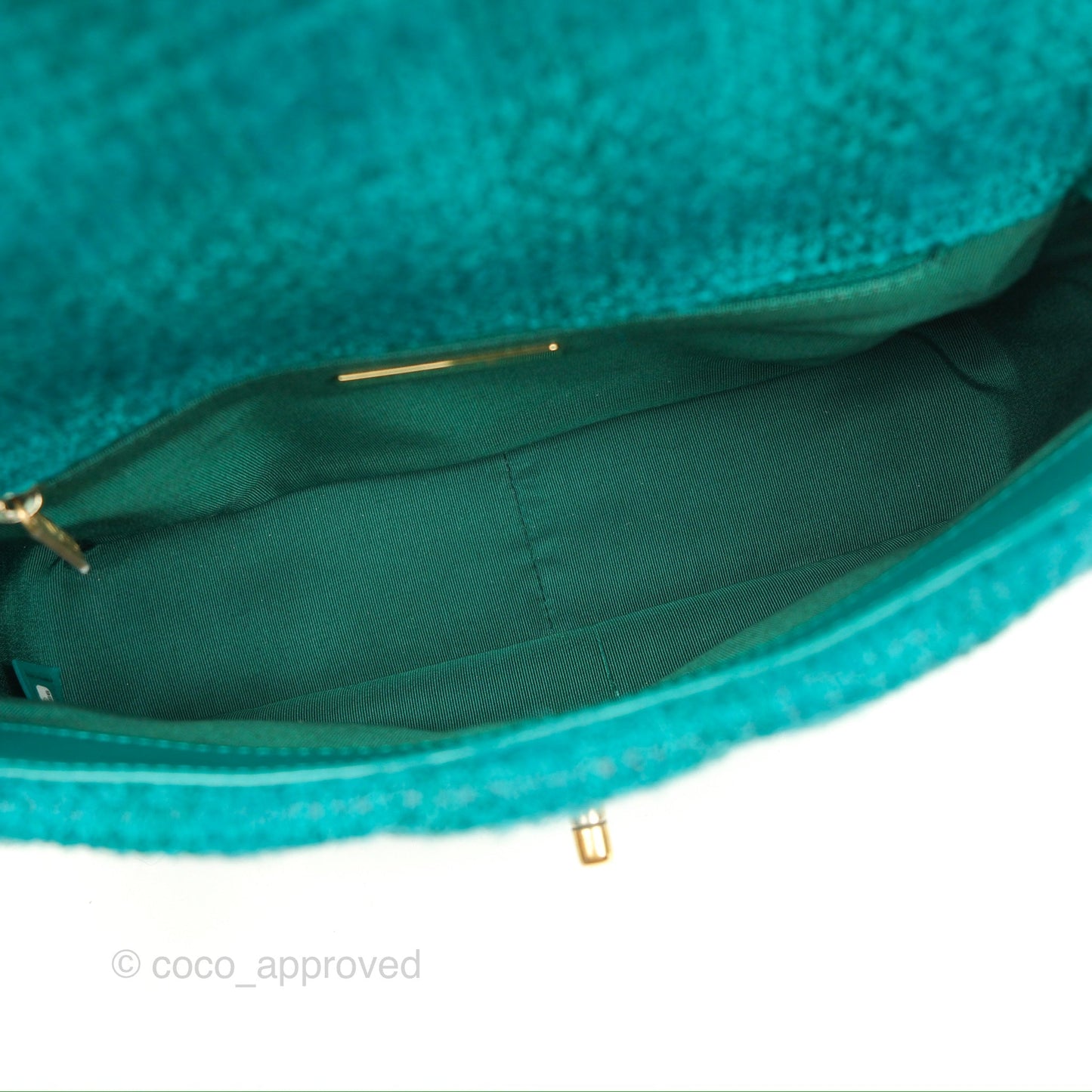 Chanel 19 Small Teal Green Tweed Mixed Hardware