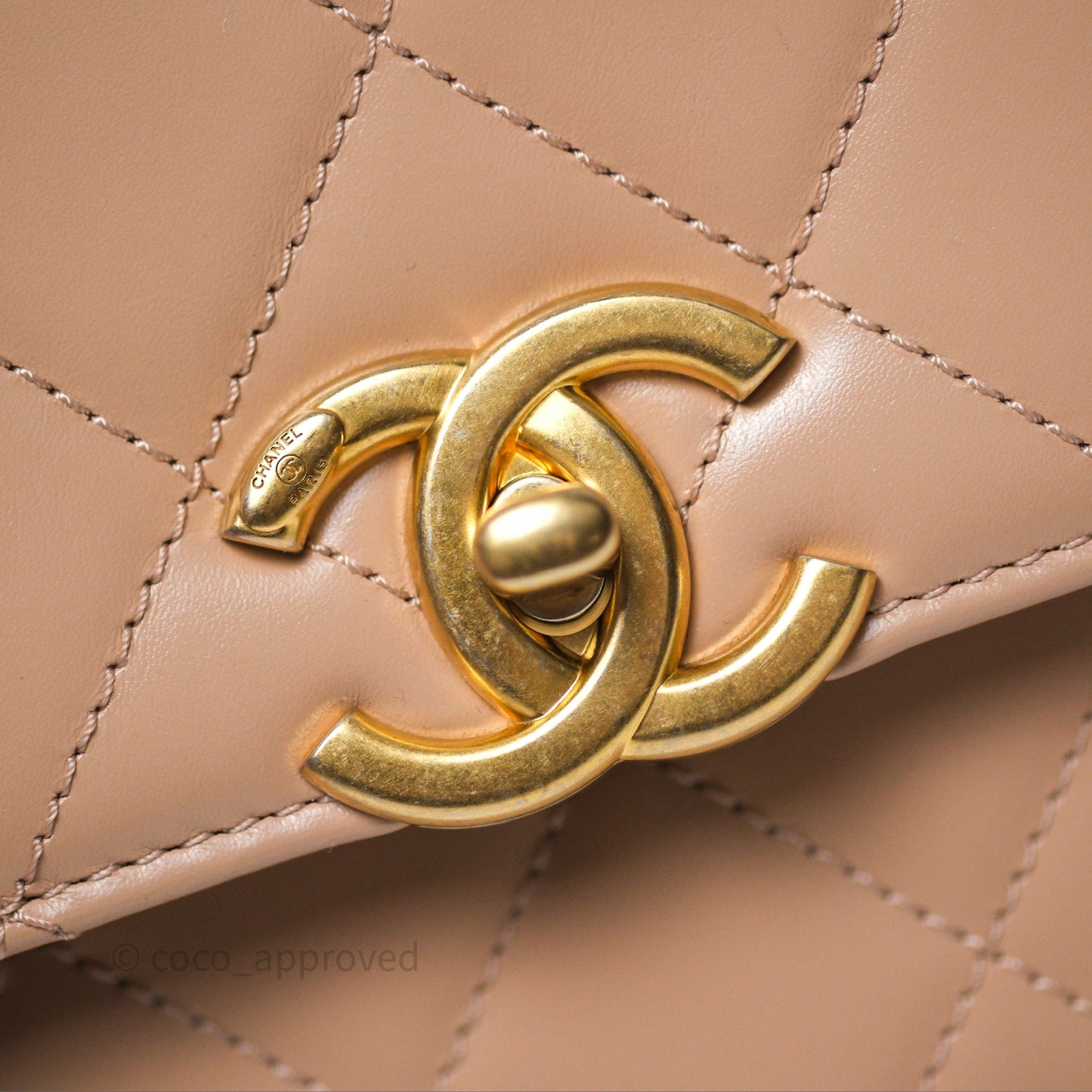 Chanel Quilted Small Perfect Fit Adjustable Beige Calfskin Gold Hardware 21A