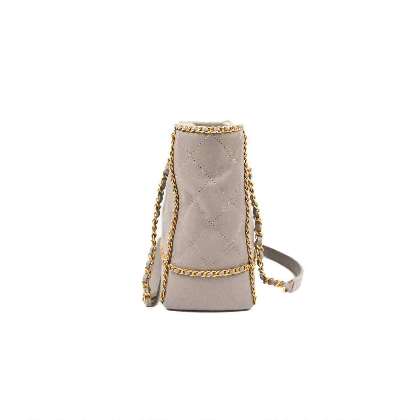 Chanel Small Chain Around Shopping Tote Grey Calfskin Aged Gold Hardware