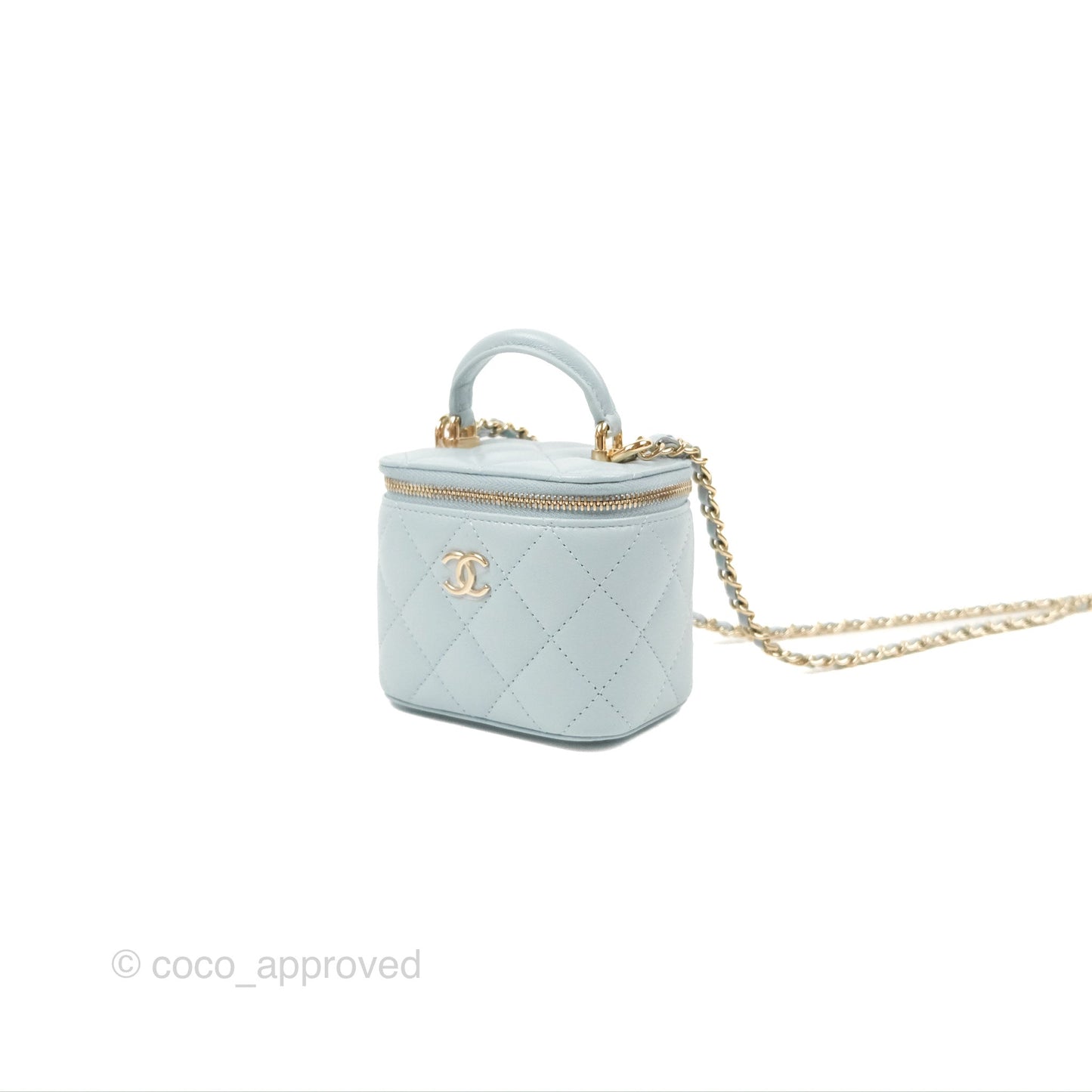 Chanel Mini Top Handle Vanity With Chain Light Blue Lambskin Gold Hardware