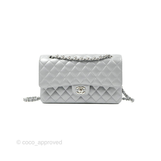 Chanel Classic M/L Medium Flap Quilted Pearly Silver Silver Hardware 23P